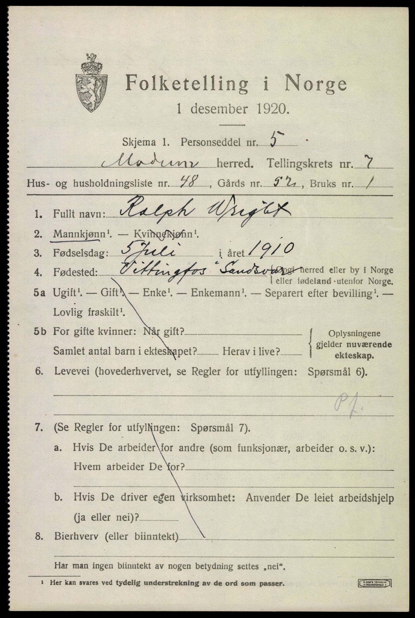 SAKO, 1920 census for Modum, 1920, p. 10353