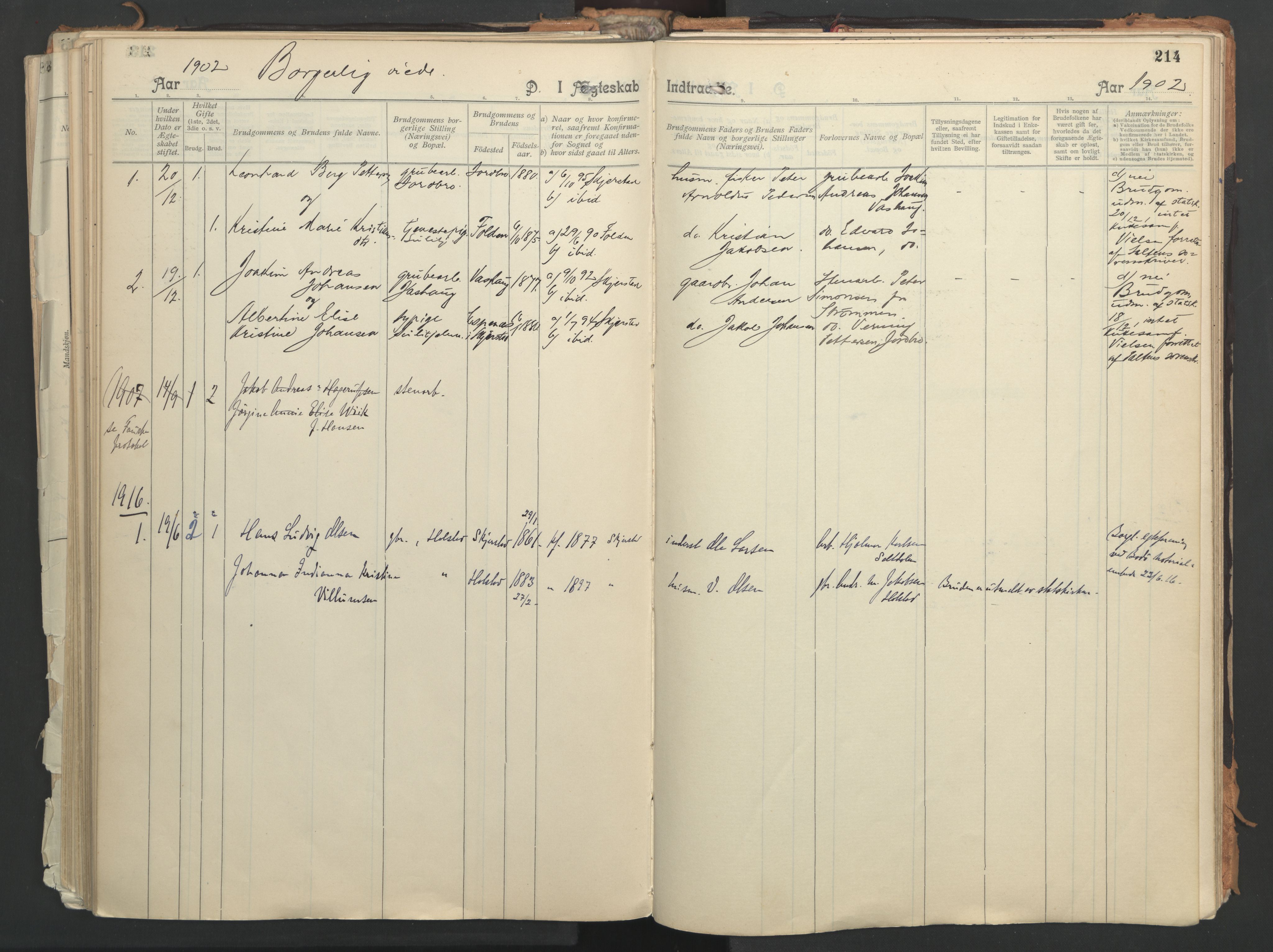 Ministerialprotokoller, klokkerbøker og fødselsregistre - Nordland, AV/SAT-A-1459/851/L0724: Parish register (official) no. 851A01, 1901-1922, p. 214