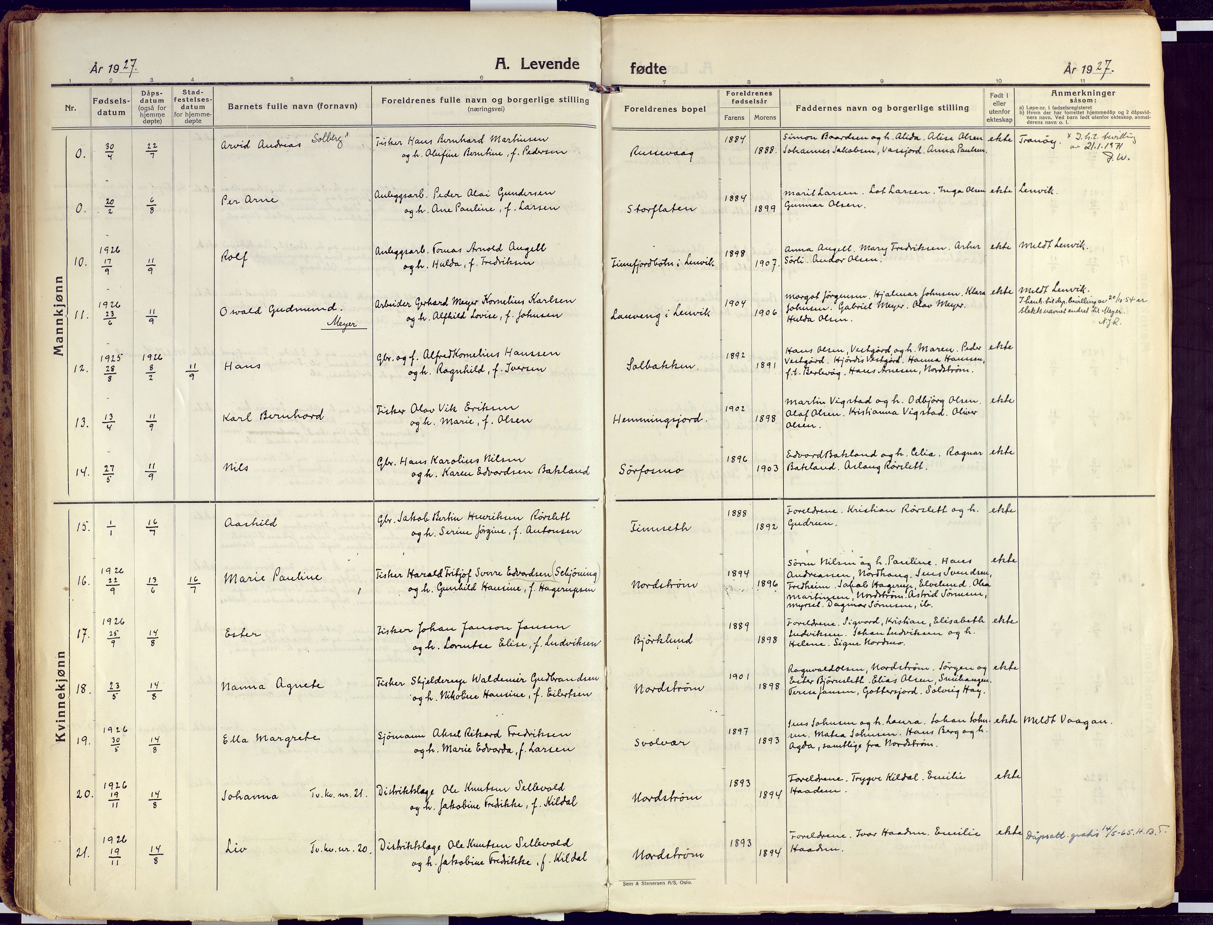 Tranøy sokneprestkontor, AV/SATØ-S-1313/I/Ia/Iaa/L0015kirke: Parish register (official) no. 15, 1919-1928