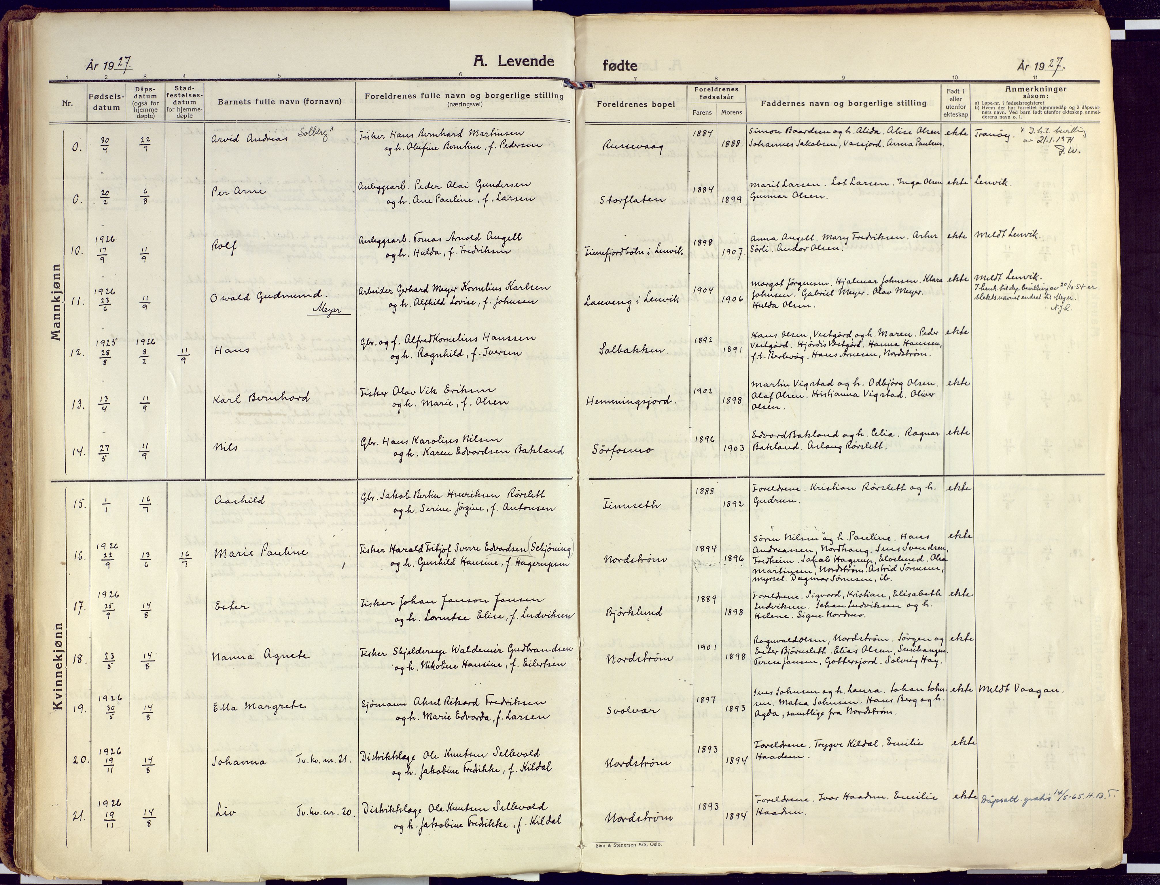 Tranøy sokneprestkontor, SATØ/S-1313/I/Ia/Iaa/L0015kirke: Parish register (official) no. 15, 1919-1928