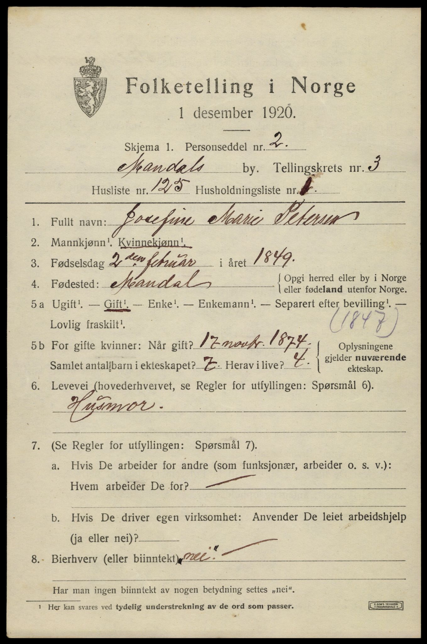 SAK, 1920 census for Mandal, 1920, p. 6885