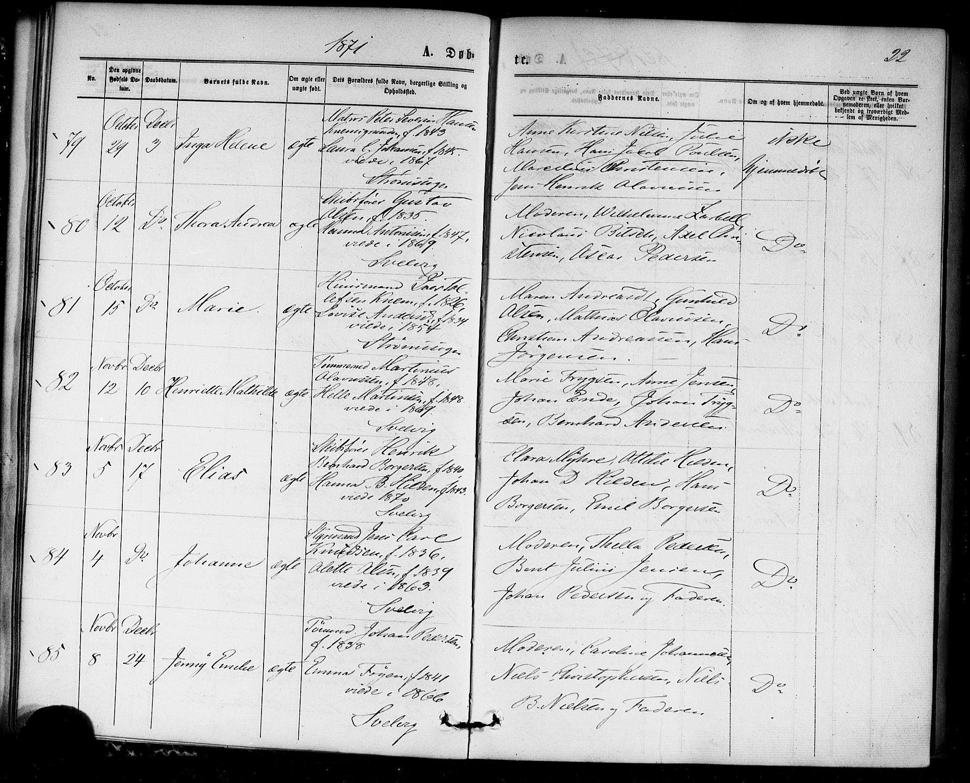 Strømm kirkebøker, SAKO/A-322/F/Fa/L0002: Parish register (official) no. I 2, 1870-1877, p. 22