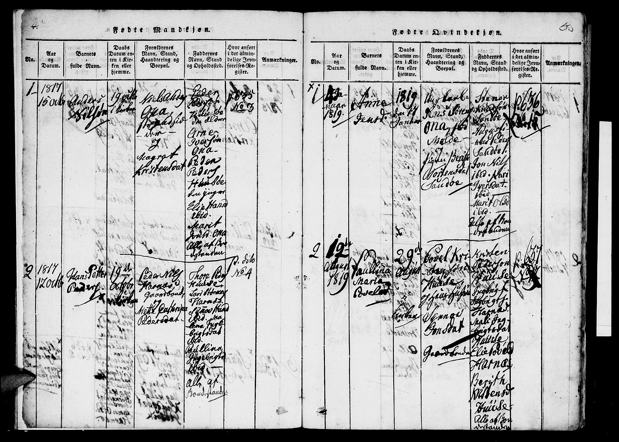 Ministerialprotokoller, klokkerbøker og fødselsregistre - Møre og Romsdal, AV/SAT-A-1454/561/L0727: Parish register (official) no. 561A01, 1817-1858, p. 4-5