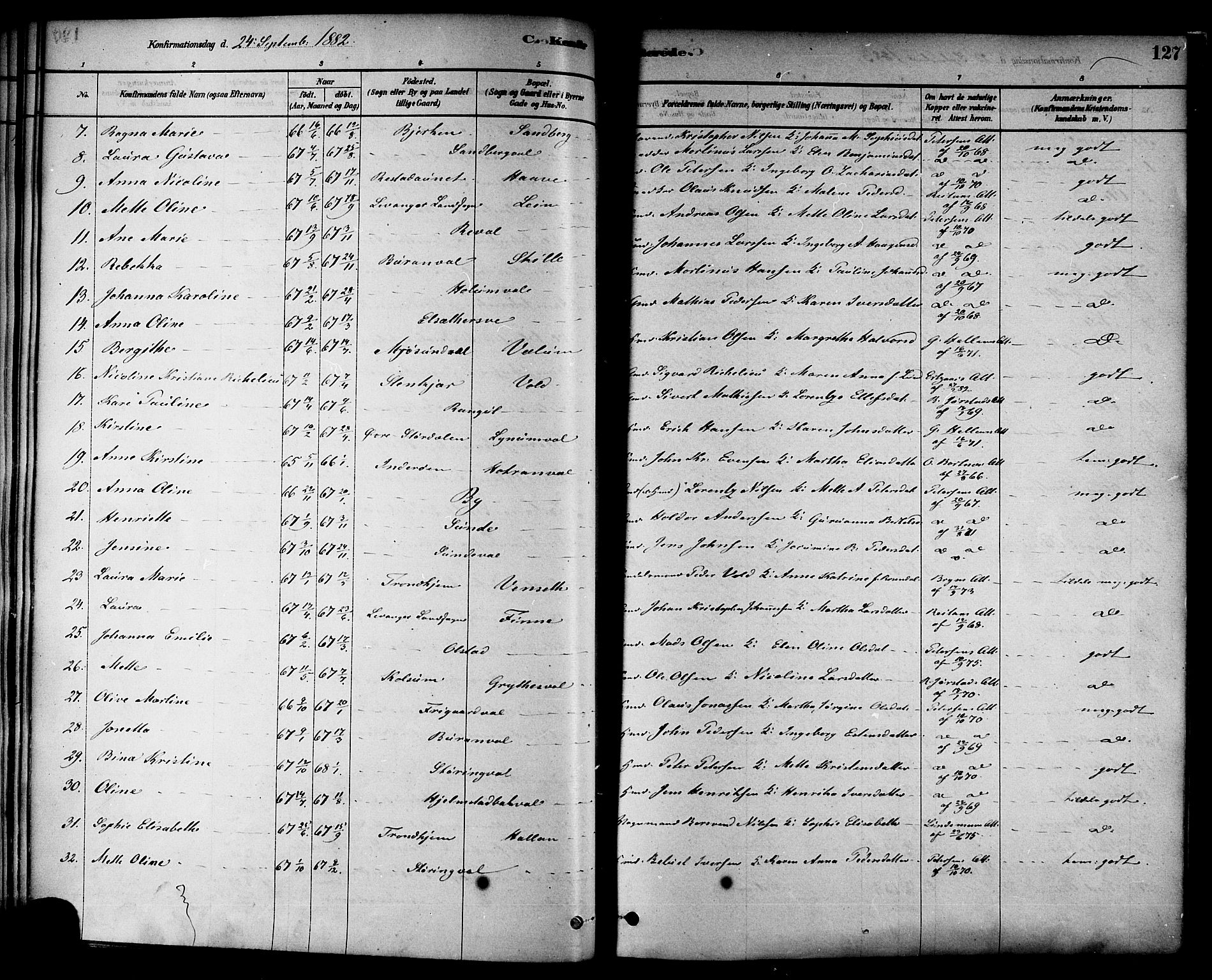 Ministerialprotokoller, klokkerbøker og fødselsregistre - Nord-Trøndelag, AV/SAT-A-1458/717/L0159: Parish register (official) no. 717A09, 1878-1898, p. 127