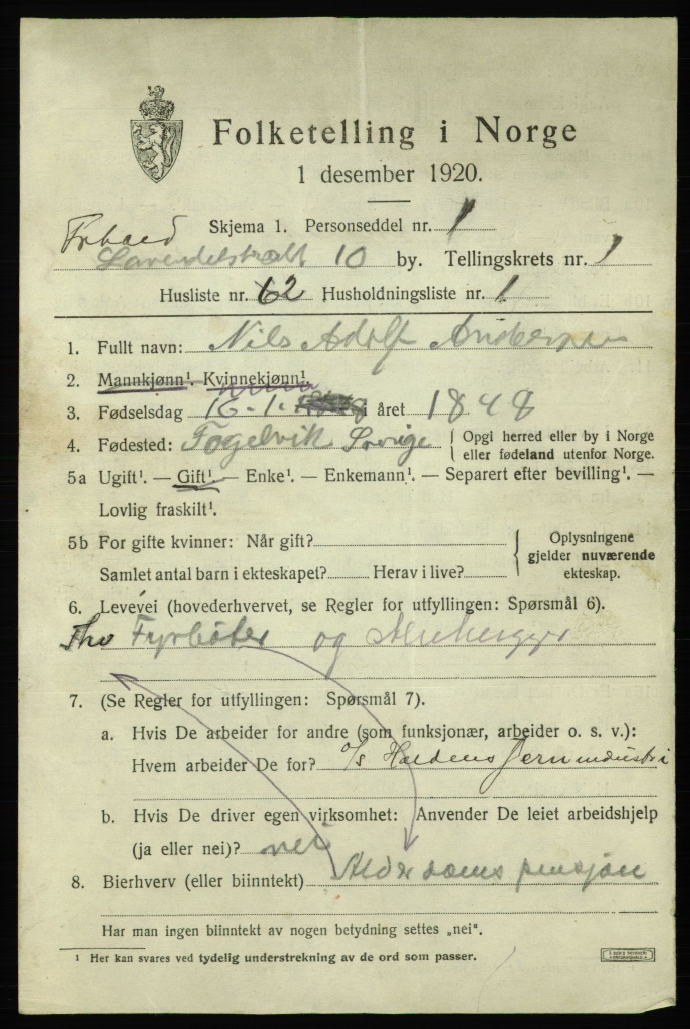 SAO, 1920 census for Fredrikshald, 1920, p. 9243