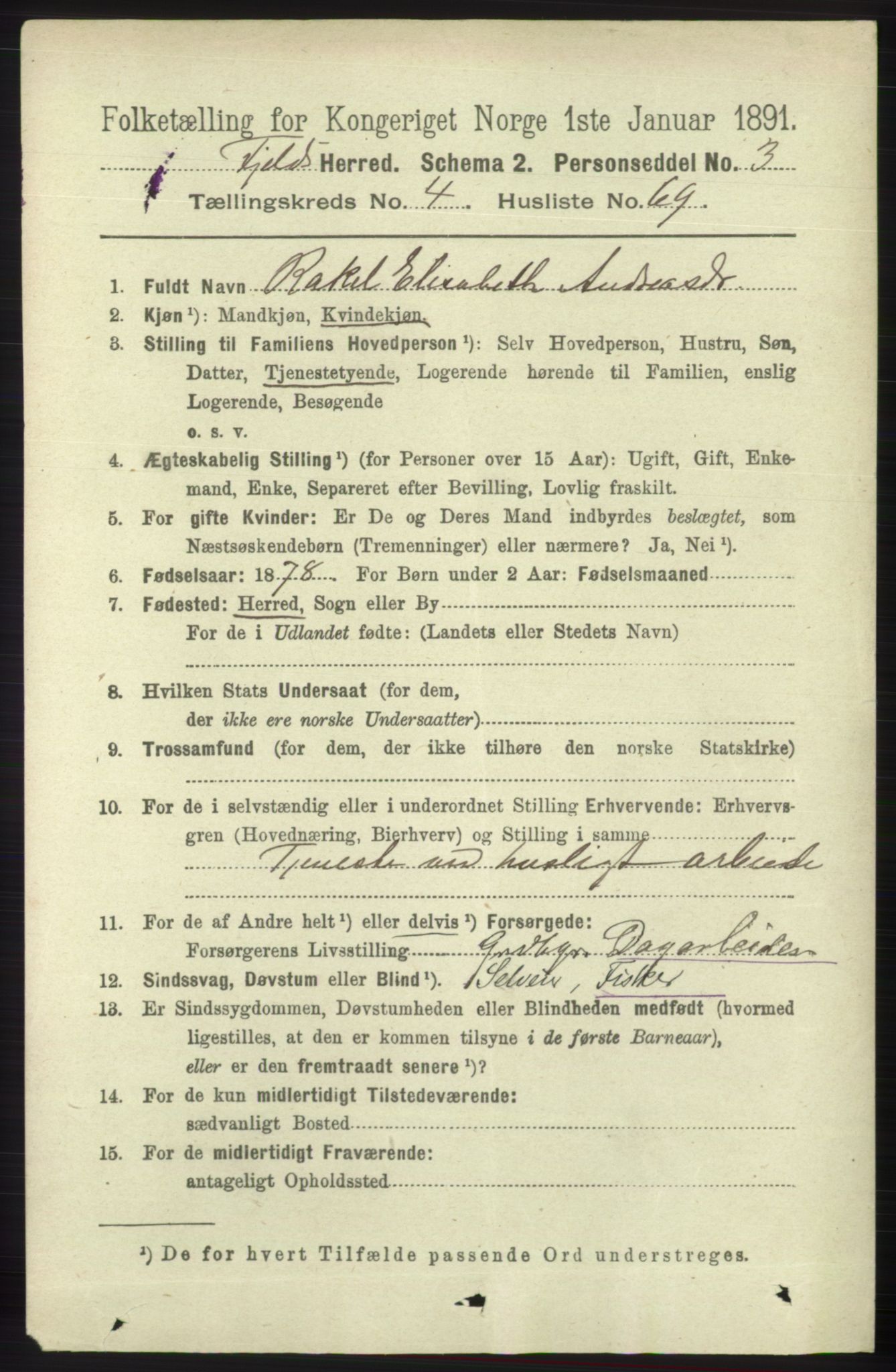 RA, 1891 census for 1246 Fjell, 1891, p. 2481