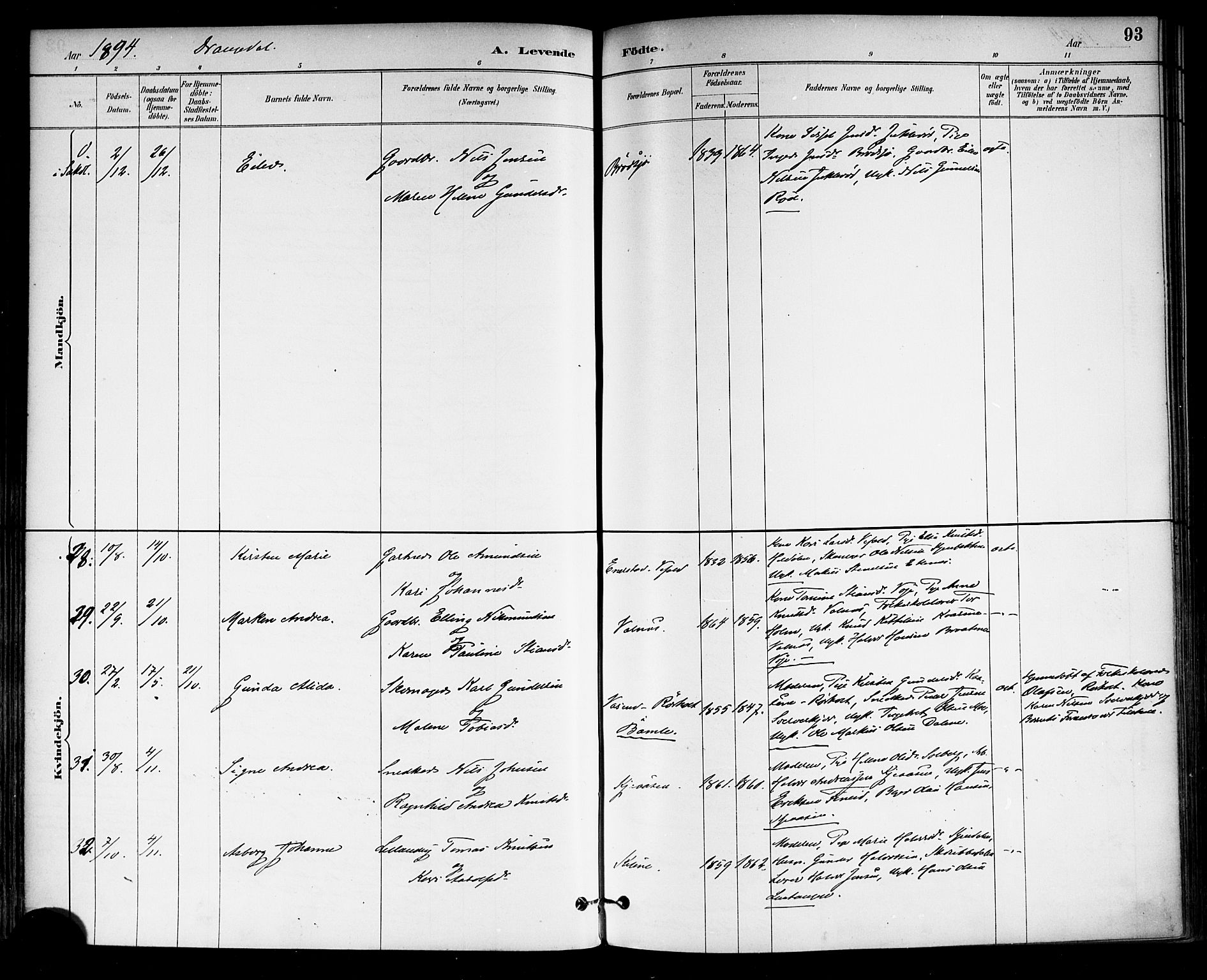 Drangedal kirkebøker, AV/SAKO-A-258/F/Fa/L0010: Parish register (official) no. 10 /1, 1885-1894, p. 93