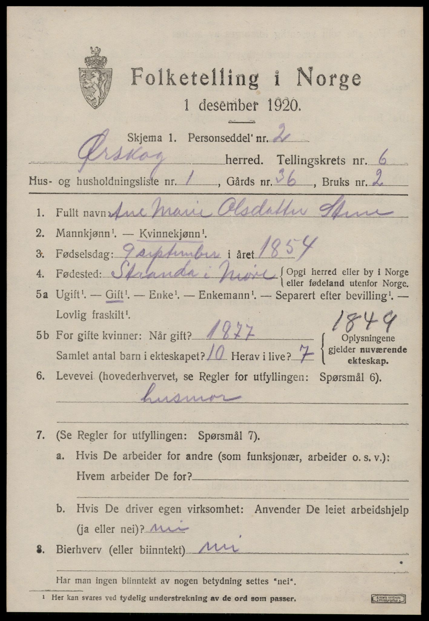 SAT, 1920 census for Ørskog, 1920, p. 3300