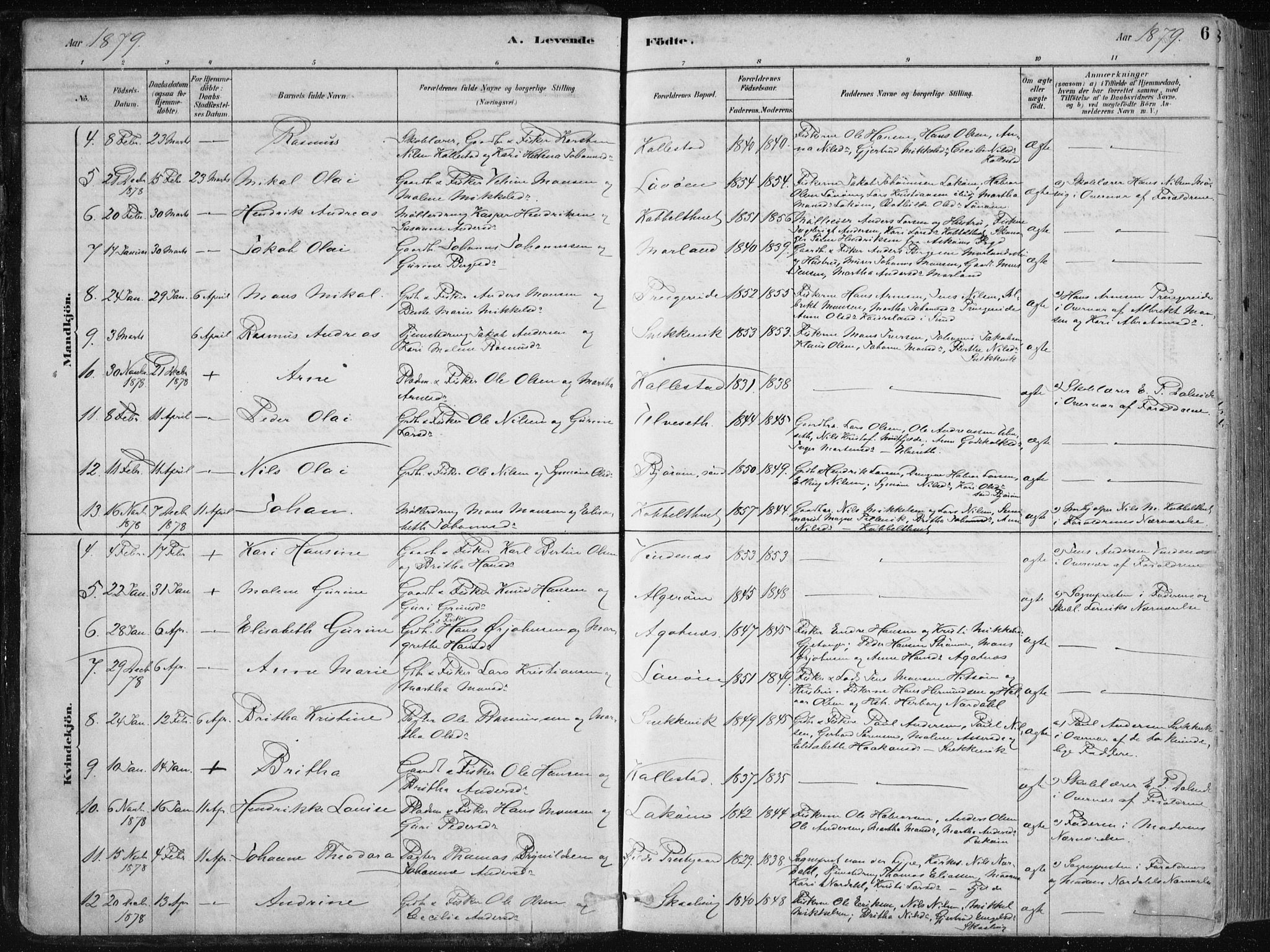 Fjell sokneprestembete, SAB/A-75301/H/Haa: Parish register (official) no. A  8, 1878-1898, p. 6