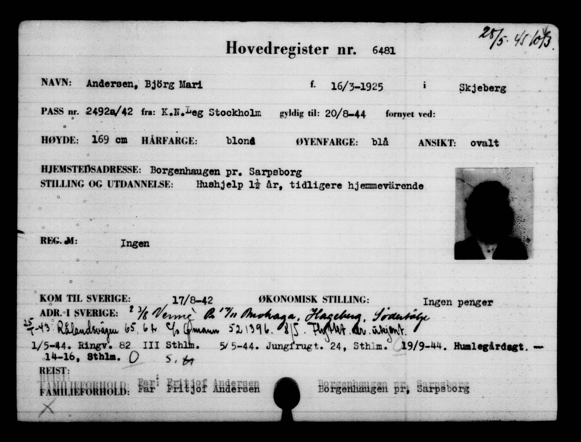 Utenriksstasjonene, Legasjonen i Stockholm, Flyktningkontoret, AV/RA-S-6753/V/Va/L0004: Kjesäterkartoteket, flyktninger med registreringsnr. 3496-6610, 1940-1945, p. 3534