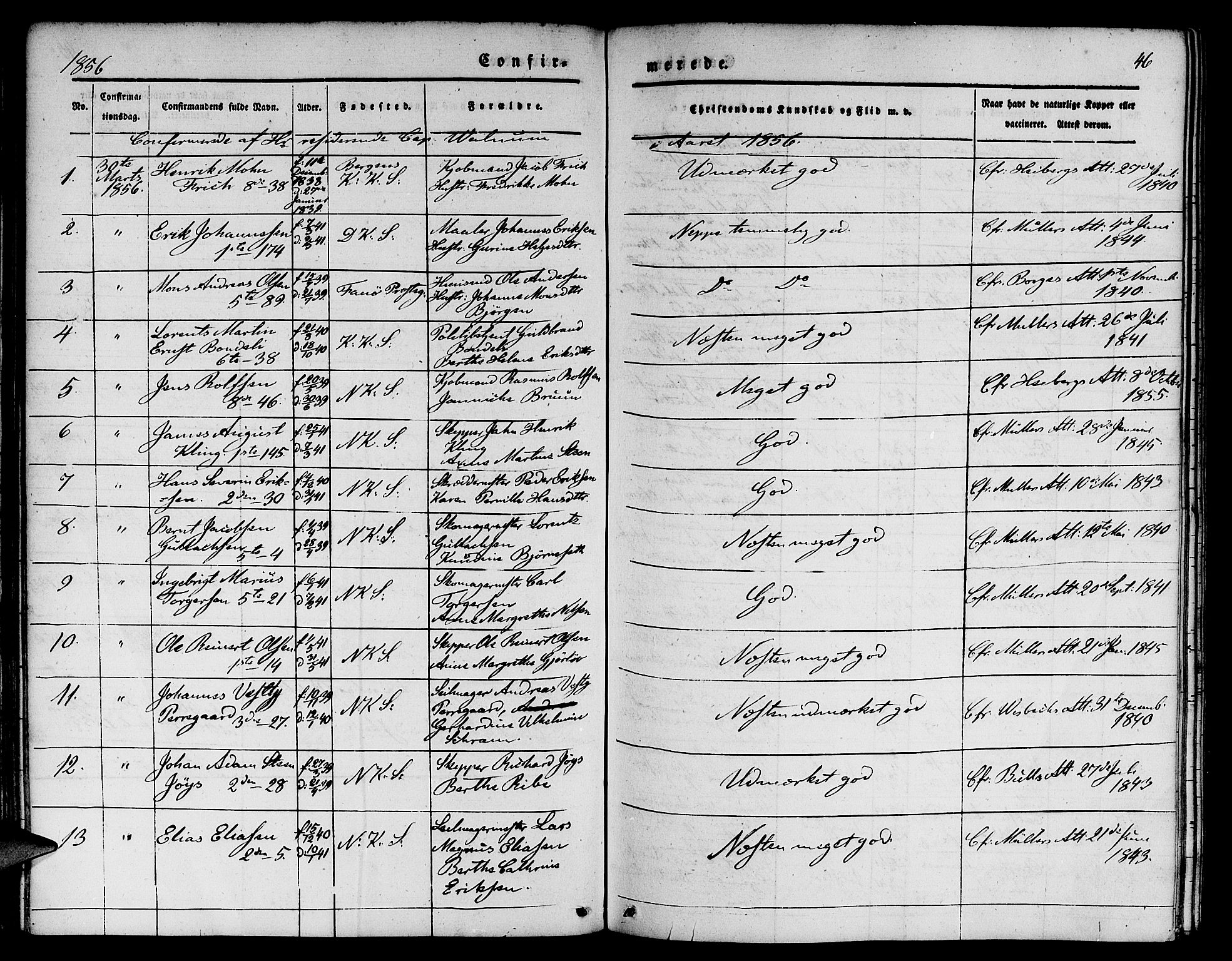 Nykirken Sokneprestembete, SAB/A-77101/H/Hab: Parish register (copy) no. C 1, 1844-1871, p. 46