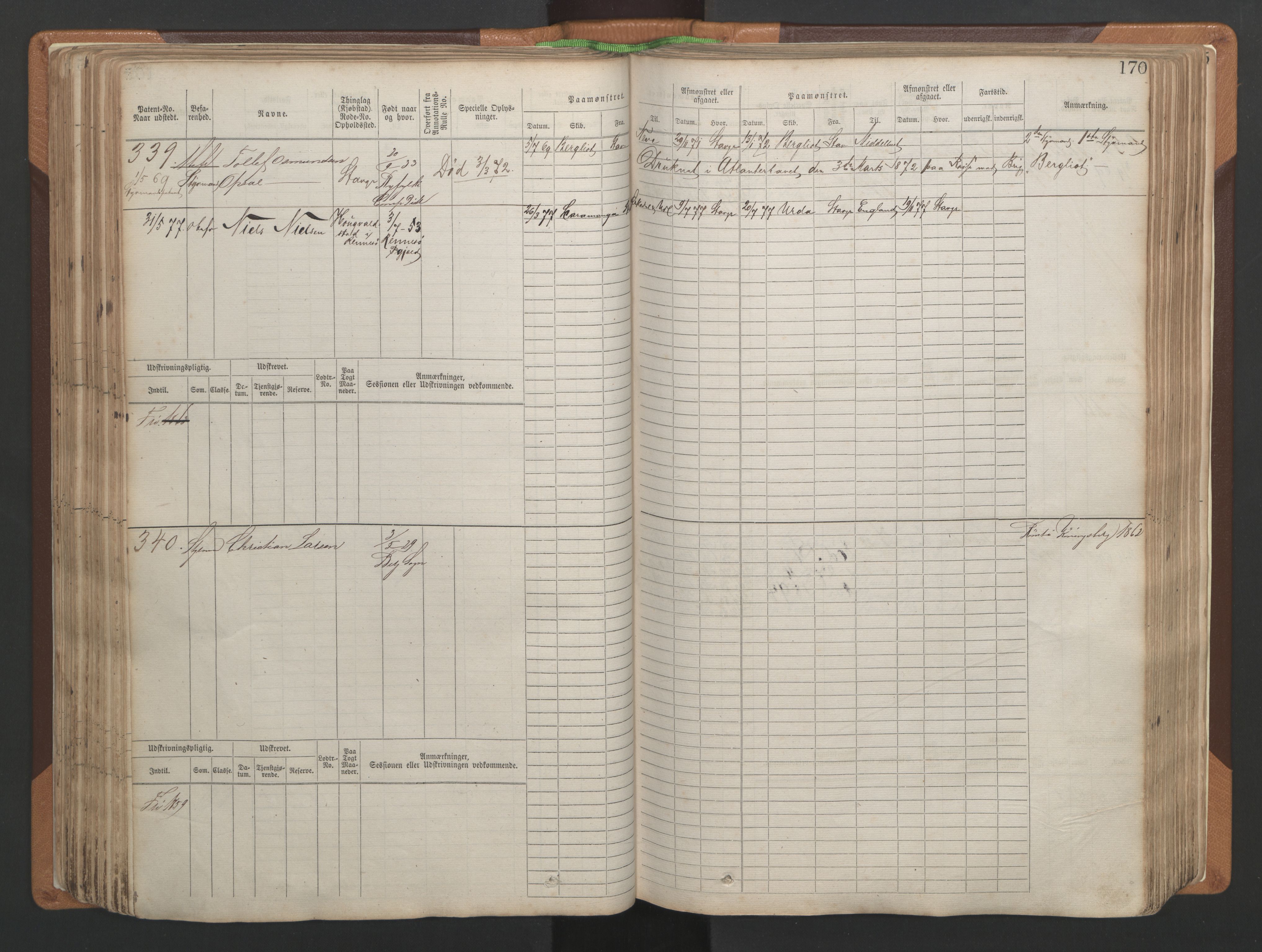 Stavanger sjømannskontor, AV/SAST-A-102006/F/Fb/Fbb/L0004: Sjøfartshovedrulle, patentnr. 1-792 (del 1), 1869-1880, p. 174