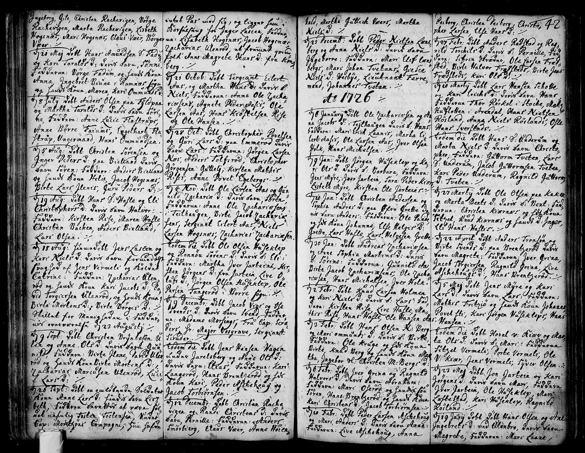 Sem kirkebøker, SAKO/A-5/F/Fa/L0001: Parish register (official) no. I 1, 1702-1763, p. 42