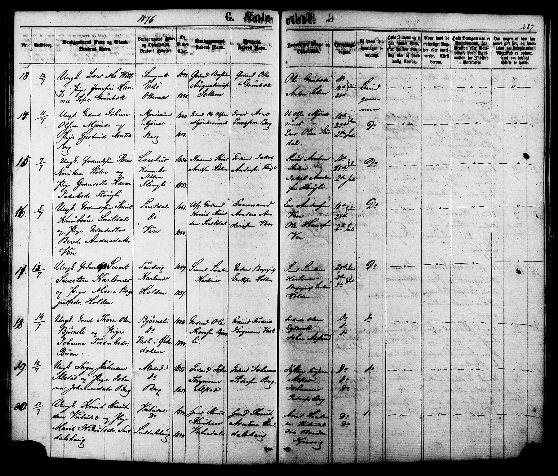Ministerialprotokoller, klokkerbøker og fødselsregistre - Sør-Trøndelag, SAT/A-1456/630/L0495: Parish register (official) no. 630A08, 1868-1878, p. 287