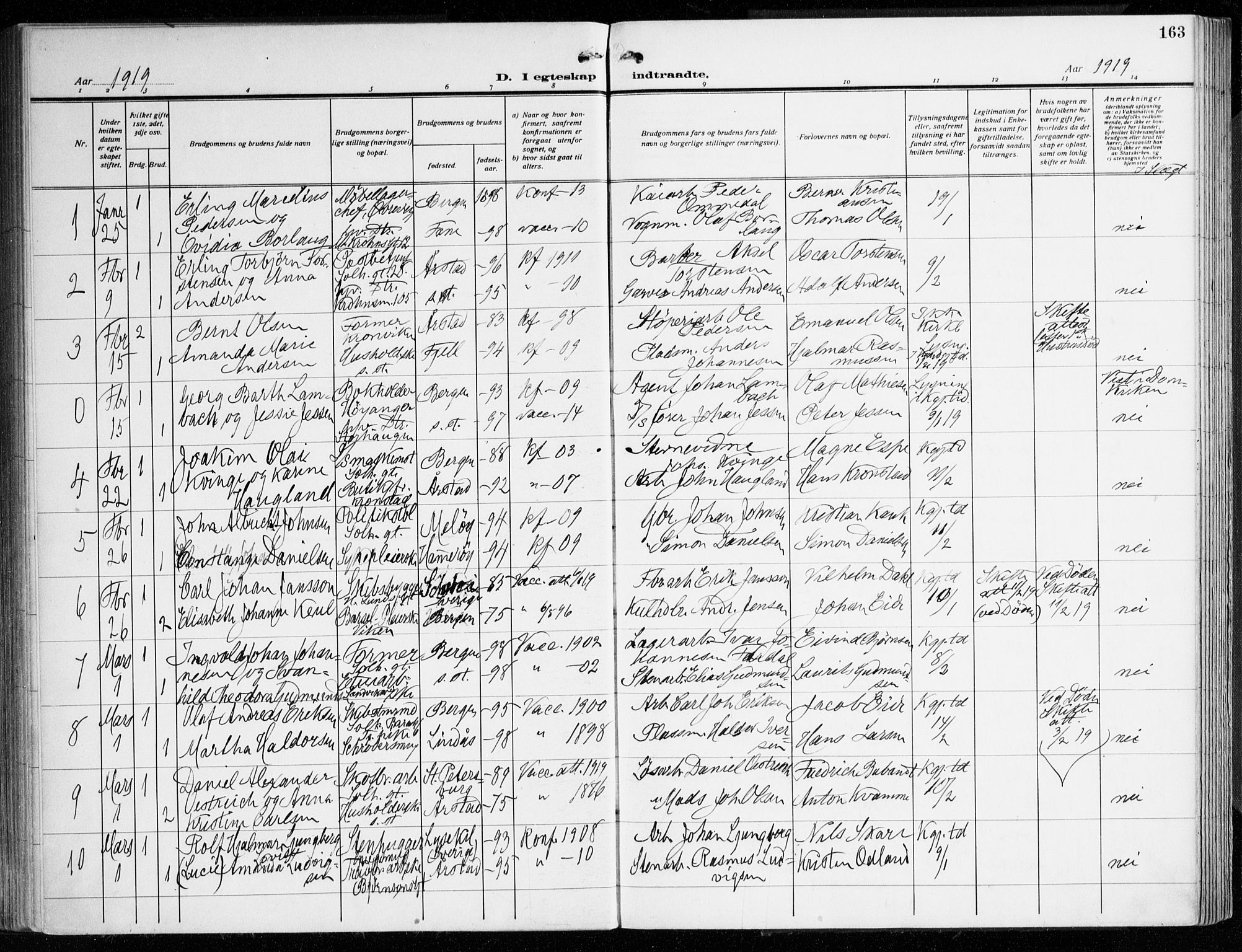 Årstad Sokneprestembete, AV/SAB-A-79301/H/Haa/L0004: Parish register (official) no. A 4, 1919-1928, p. 164