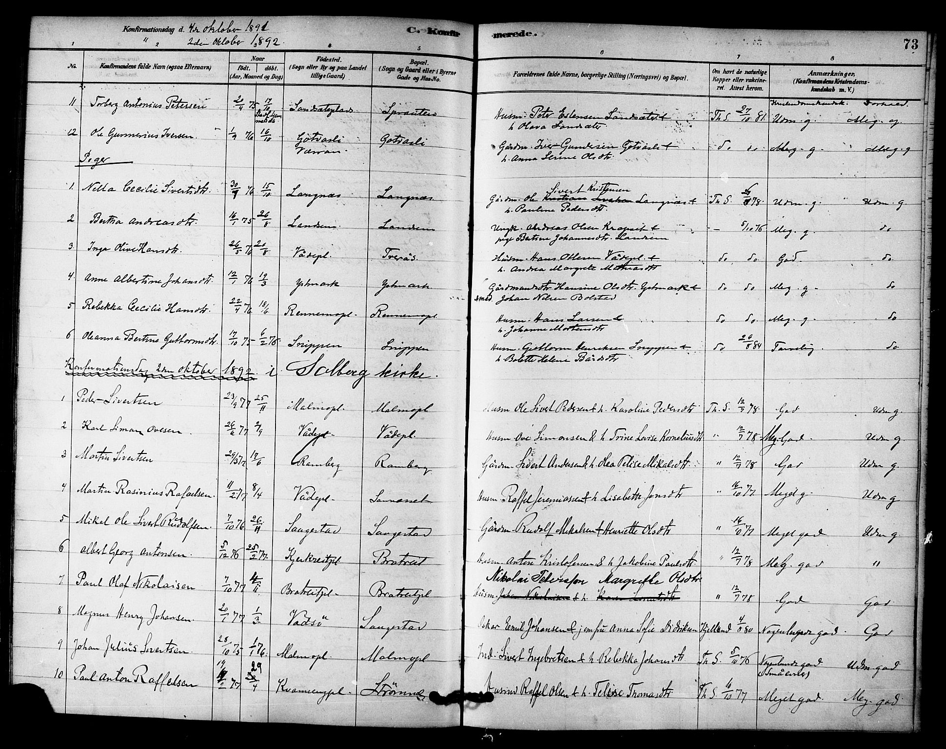 Ministerialprotokoller, klokkerbøker og fødselsregistre - Nord-Trøndelag, AV/SAT-A-1458/745/L0429: Parish register (official) no. 745A01, 1878-1894, p. 73