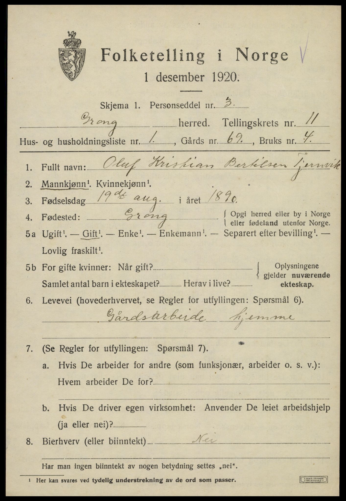 SAT, 1920 census for Grong, 1920, p. 6267