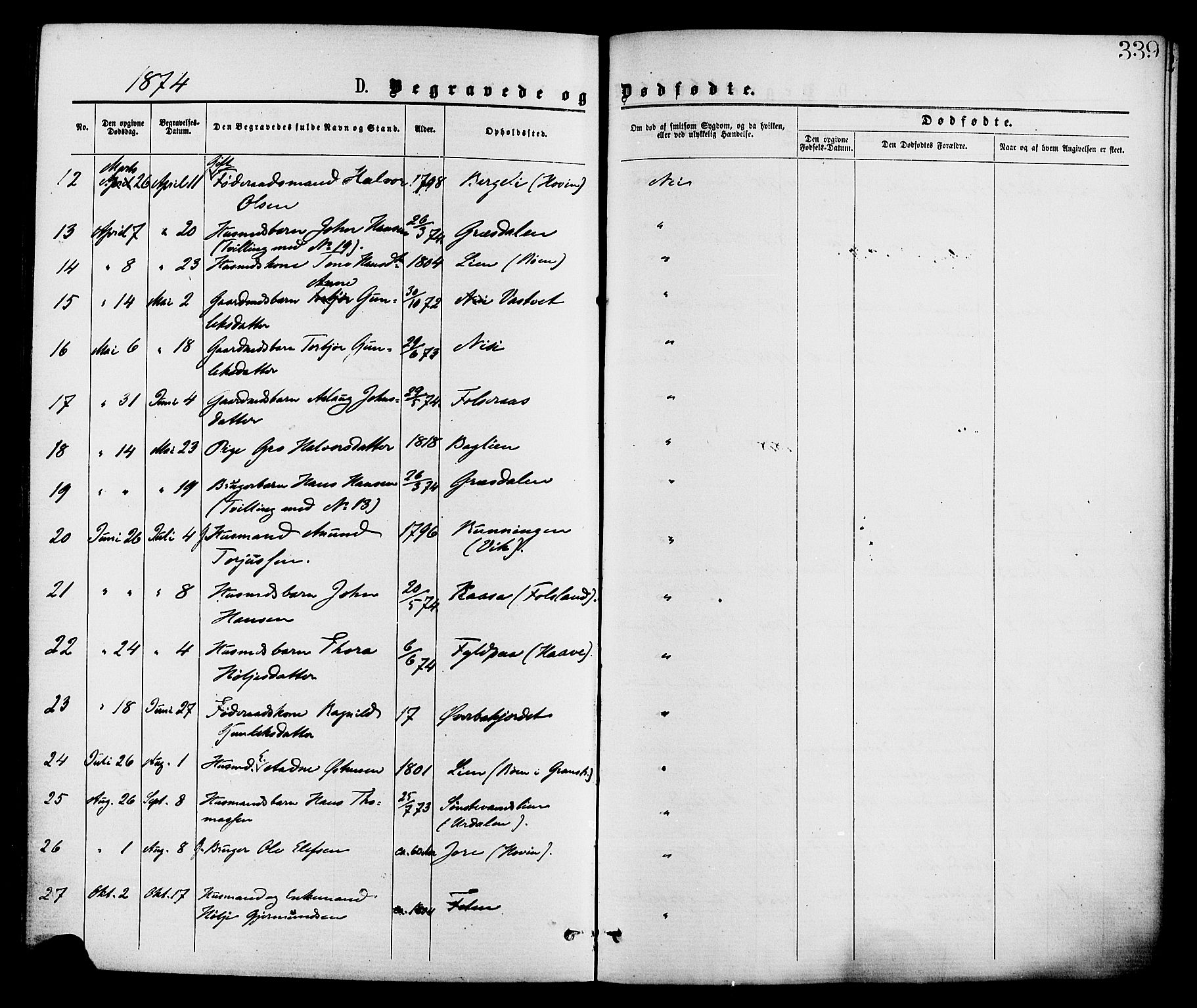 Gransherad kirkebøker, SAKO/A-267/F/Fa/L0004: Parish register (official) no. I 4, 1871-1886, p. 339