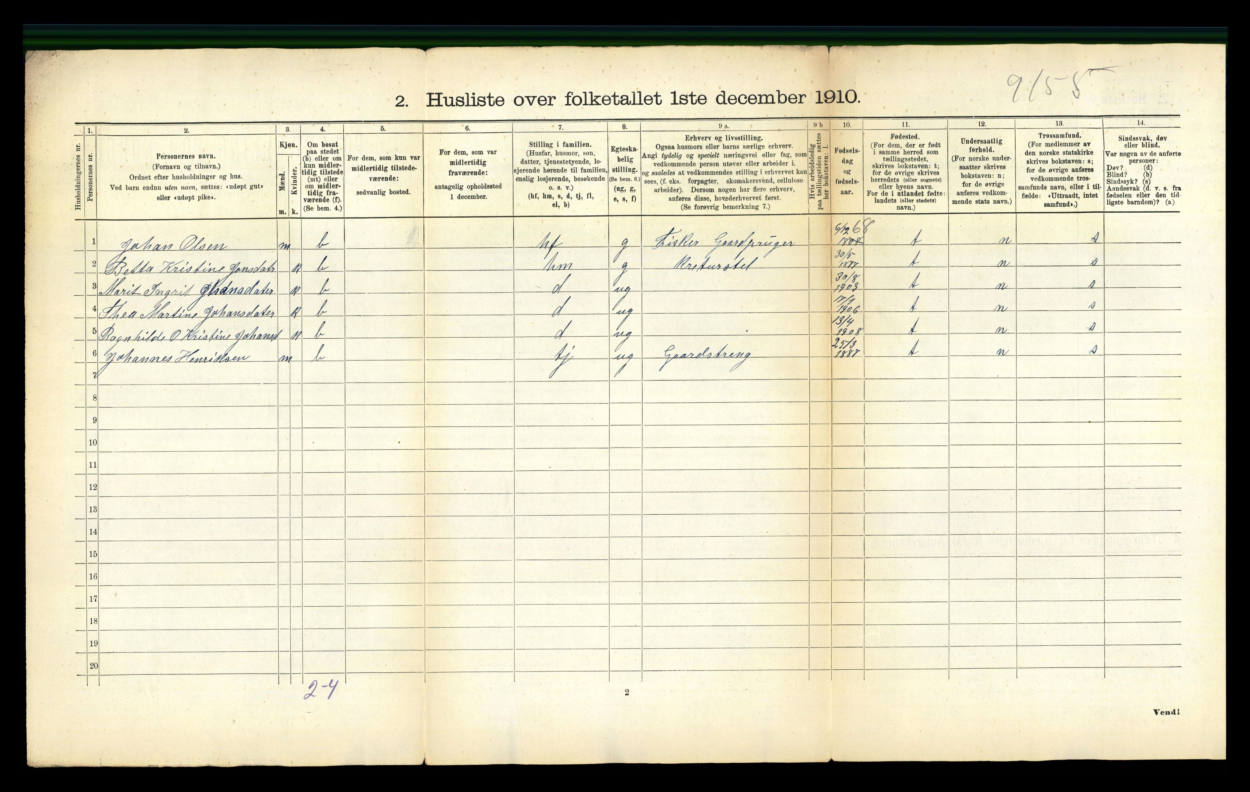 RA, 1910 census for Kistrand, 1910, p. 34