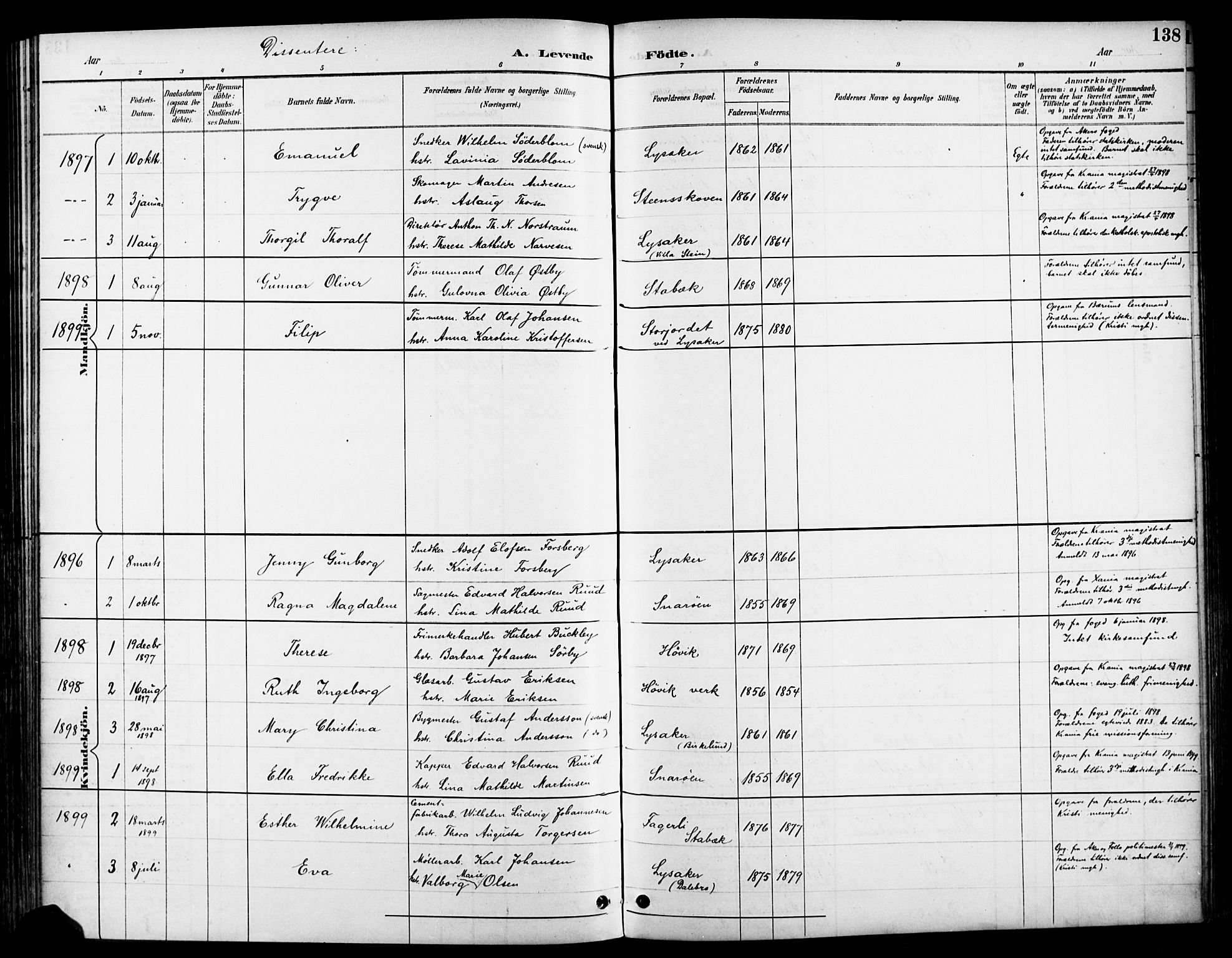 Asker prestekontor Kirkebøker, SAO/A-10256a/F/Fc/L0003: Parish register (official) no. III 3, 1892-1904, p. 138