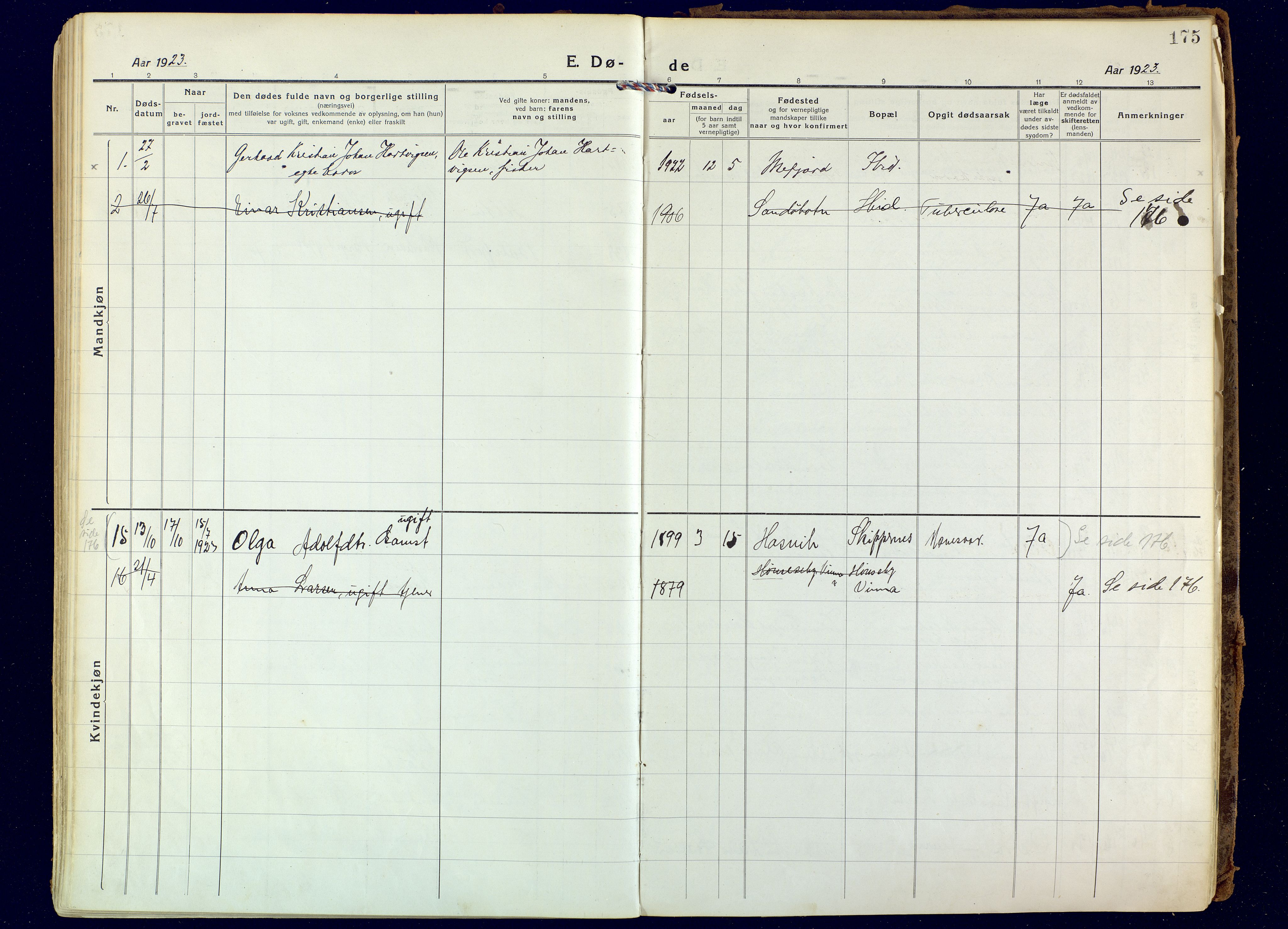 Hammerfest sokneprestkontor, AV/SATØ-S-1347/H/Ha/L0018.kirke: Parish register (official) no. 18, 1918-1933, p. 175