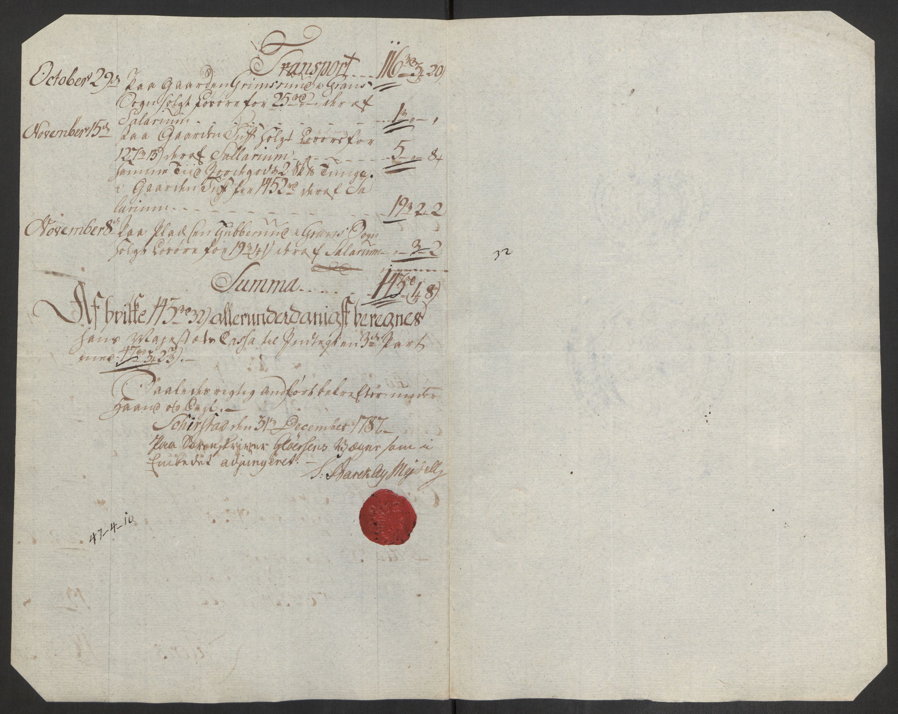 Rentekammeret inntil 1814, Reviderte regnskaper, Fogderegnskap, AV/RA-EA-4092/R19/L1374: Fogderegnskap Toten, Hadeland og Vardal, 1787, p. 422