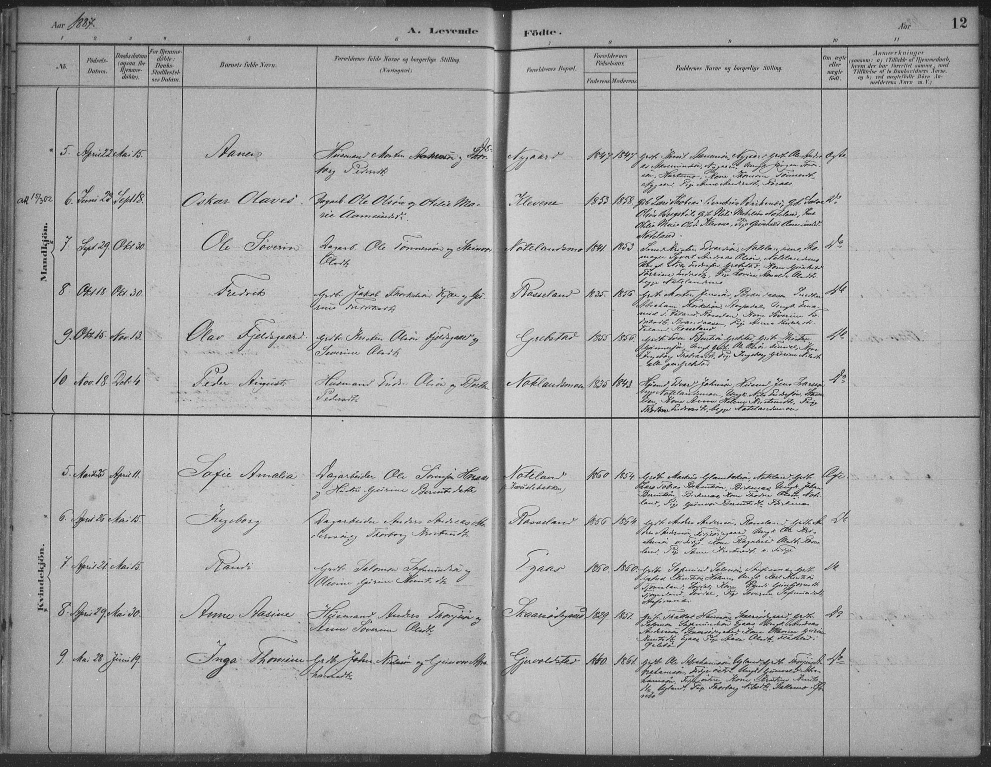 Søgne sokneprestkontor, AV/SAK-1111-0037/F/Fa/Faa/L0003: Parish register (official) no. A 3, 1883-1910, p. 12