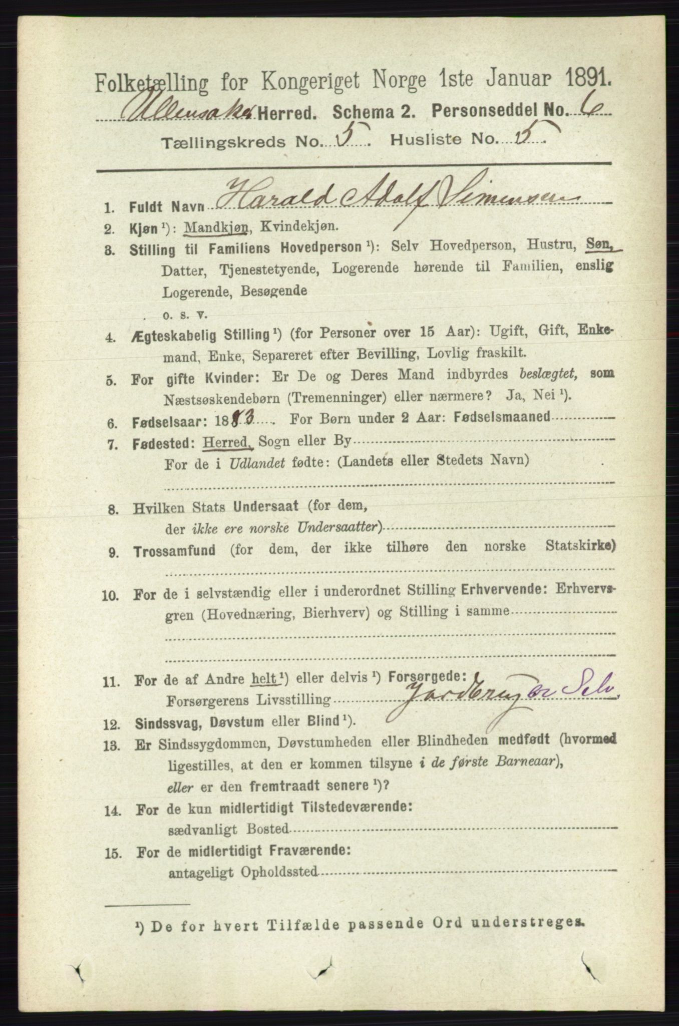 RA, 1891 census for 0235 Ullensaker, 1891, p. 2123