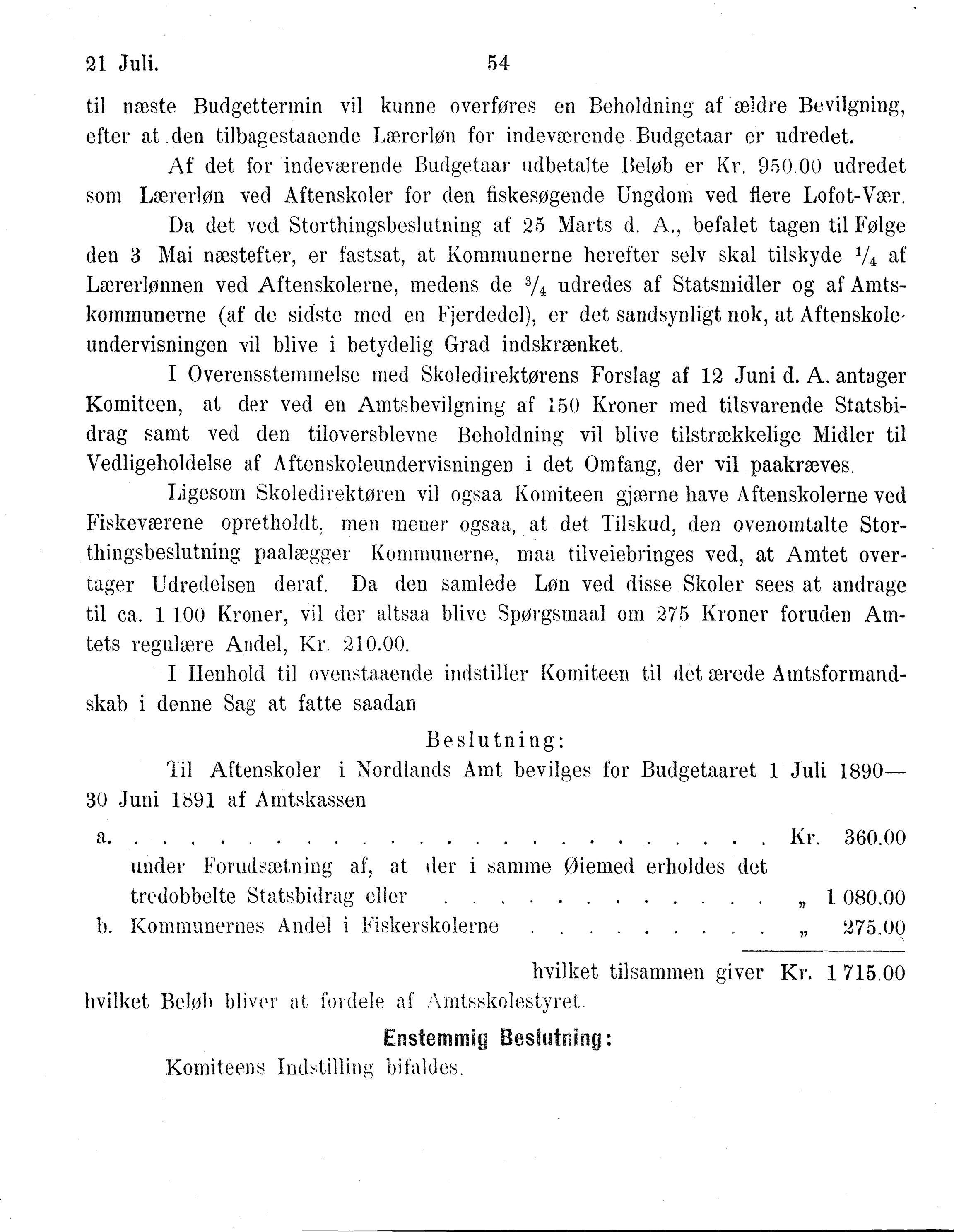 Nordland Fylkeskommune. Fylkestinget, AIN/NFK-17/176/A/Ac/L0015: Fylkestingsforhandlinger 1886-1890, 1886-1890