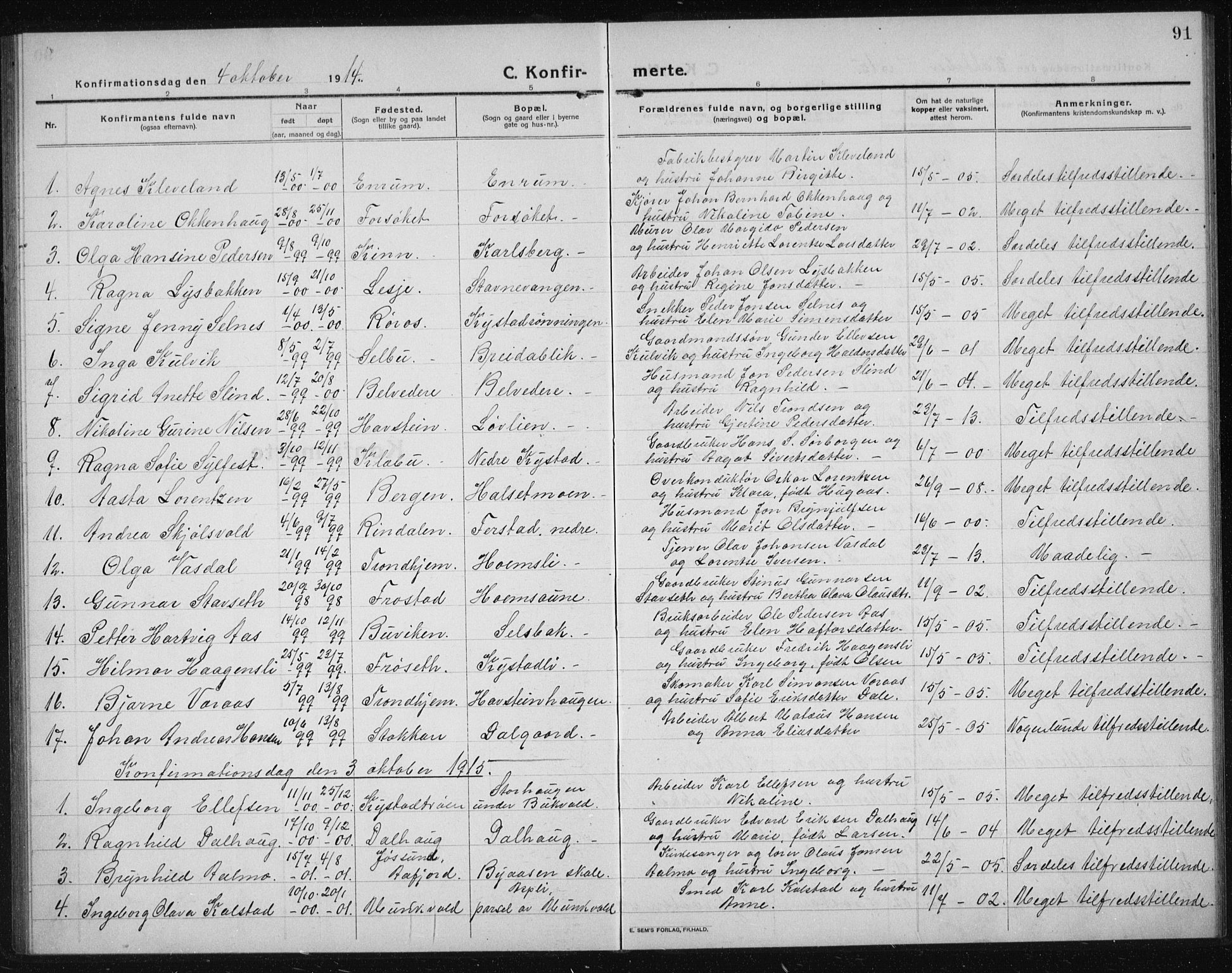 Ministerialprotokoller, klokkerbøker og fødselsregistre - Sør-Trøndelag, SAT/A-1456/611/L0356: Parish register (copy) no. 611C04, 1914-1938, p. 91
