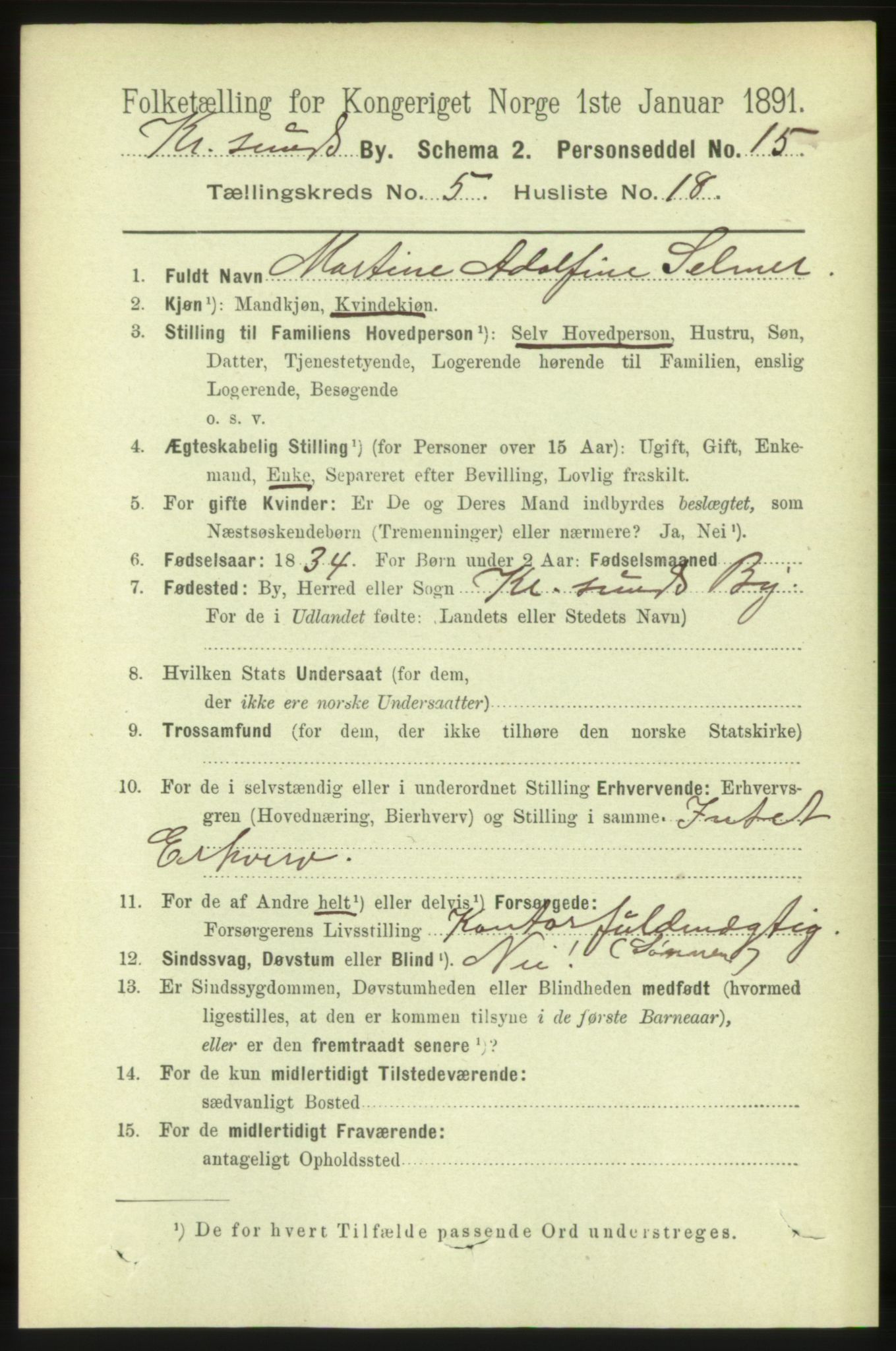 RA, 1891 census for 1503 Kristiansund, 1891, p. 4539