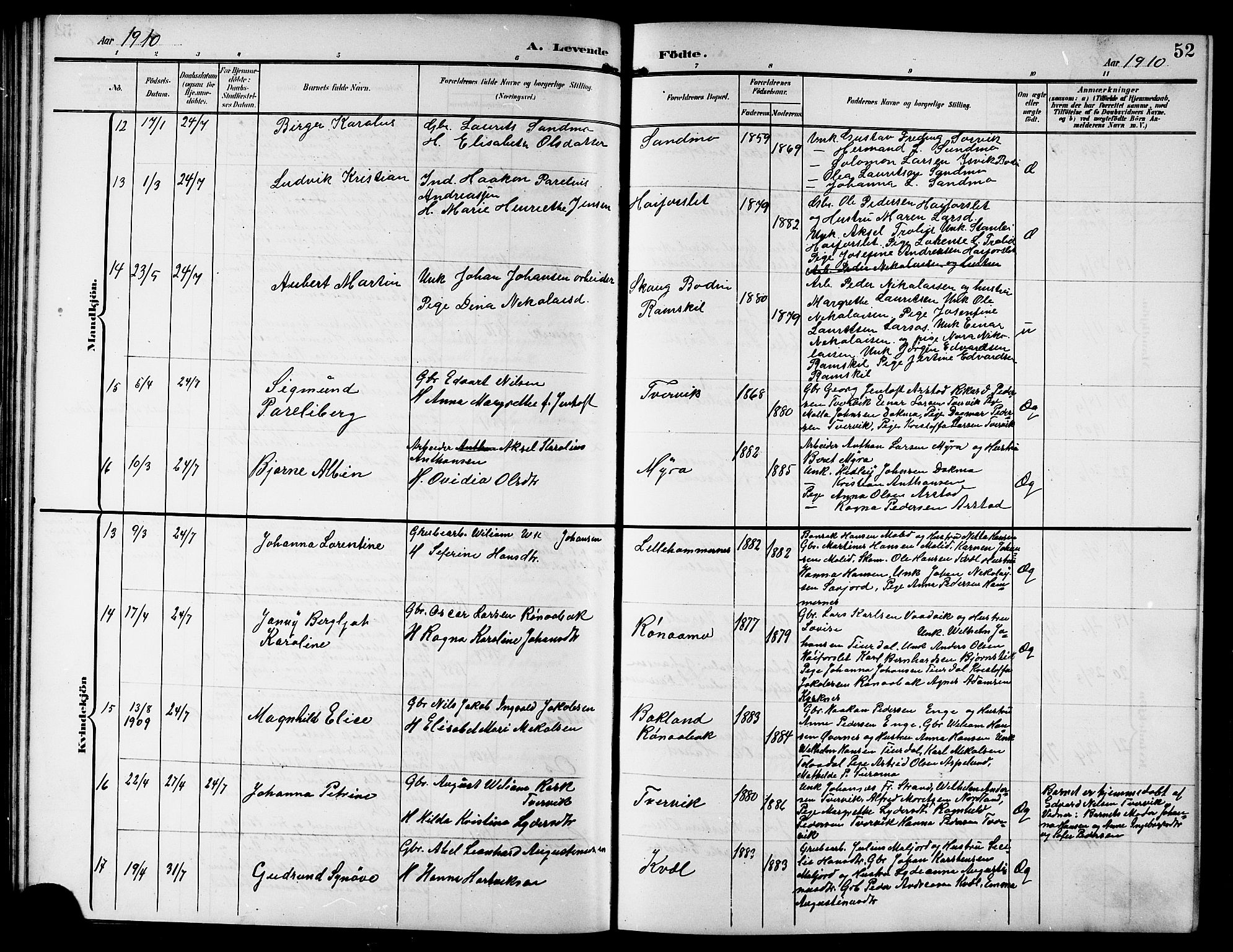 Ministerialprotokoller, klokkerbøker og fødselsregistre - Nordland, AV/SAT-A-1459/846/L0655: Parish register (copy) no. 846C05, 1902-1916, p. 52