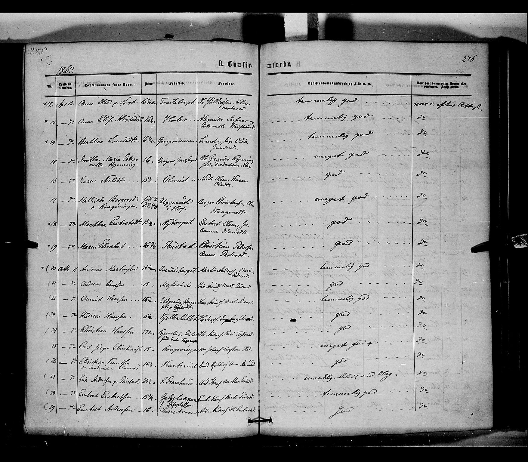 Vinger prestekontor, SAH/PREST-024/H/Ha/Haa/L0011: Parish register (official) no. 11, 1862-1870, p. 276