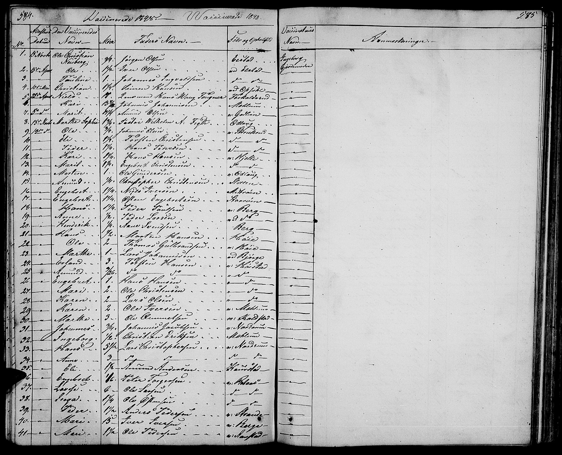 Ringebu prestekontor, SAH/PREST-082/H/Ha/Hab/L0002: Parish register (copy) no. 2, 1839-1853, p. 584-585