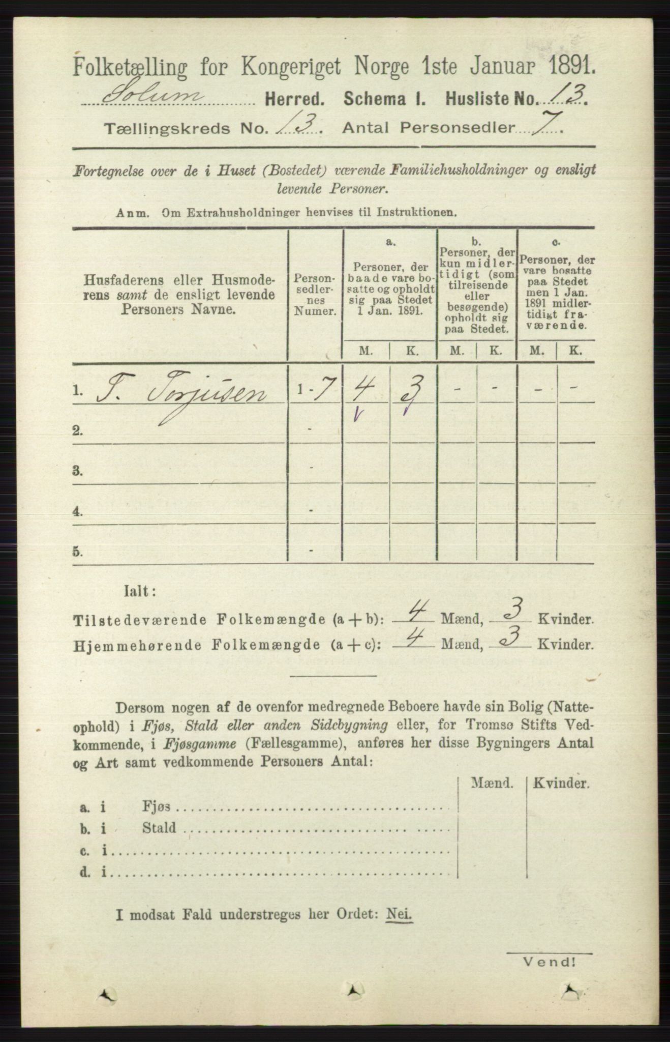 RA, 1891 census for 0818 Solum, 1891, p. 6015