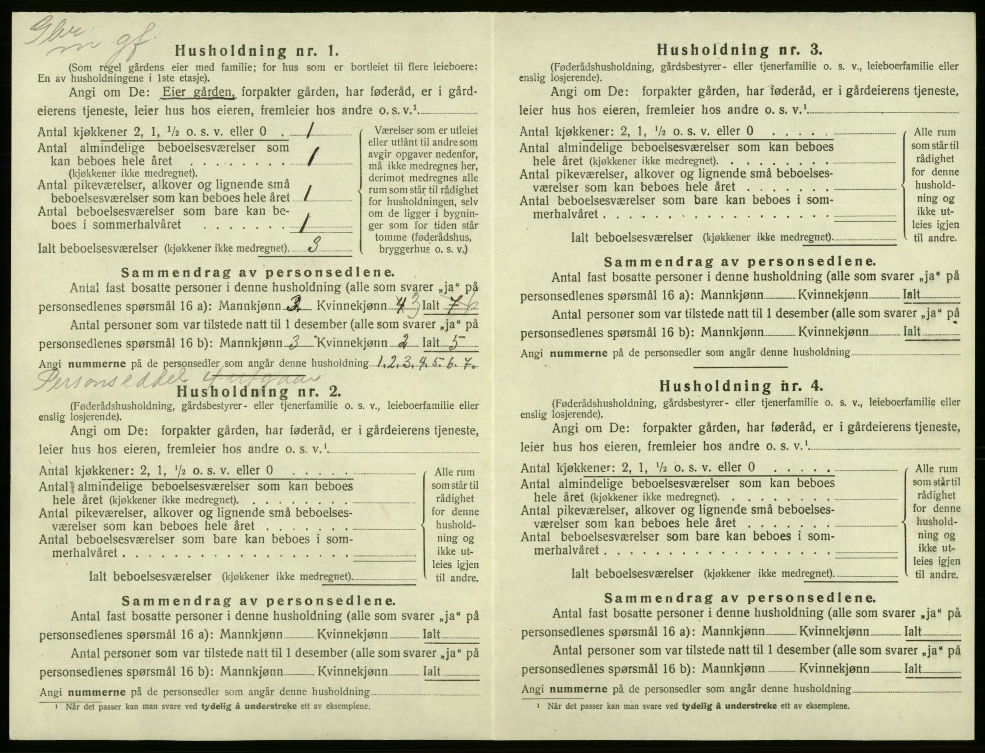 SAB, 1920 census for Kvam, 1920, p. 1412