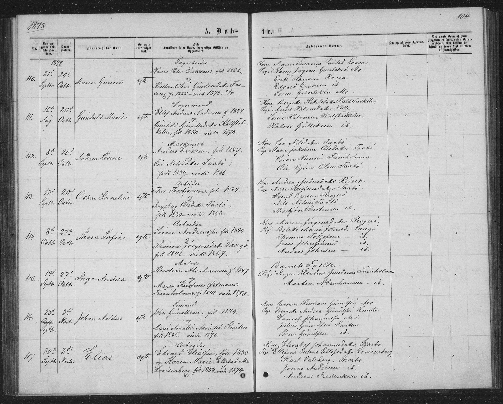 Skåtøy kirkebøker, AV/SAKO-A-304/G/Ga/L0002: Parish register (copy) no. I 2, 1872-1884, p. 104