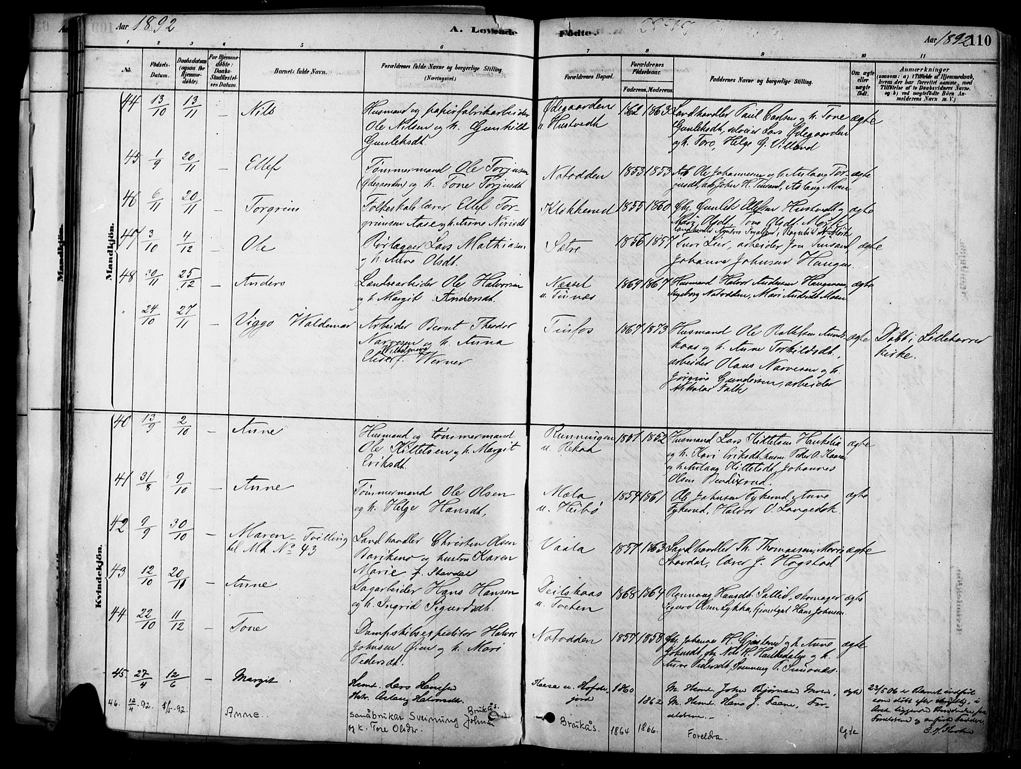 Heddal kirkebøker, SAKO/A-268/F/Fa/L0008: Parish register (official) no. I 8, 1878-1903, p. 110