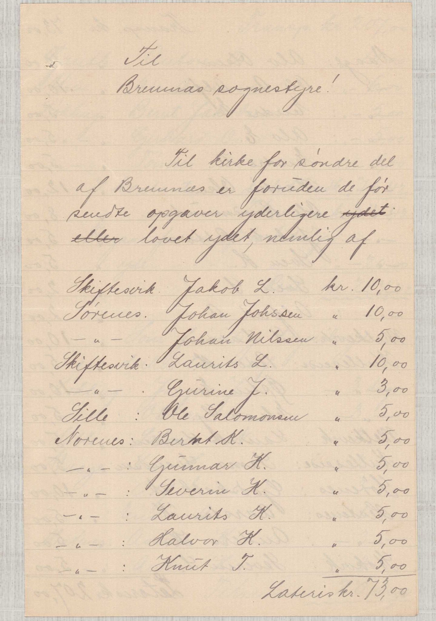 Finnaas kommune. Formannskapet, IKAH/1218a-021/D/Da/L0001/0006: Korrespondanse / saker / Kapellkyrkje på Løkling, 1906-1910, p. 7