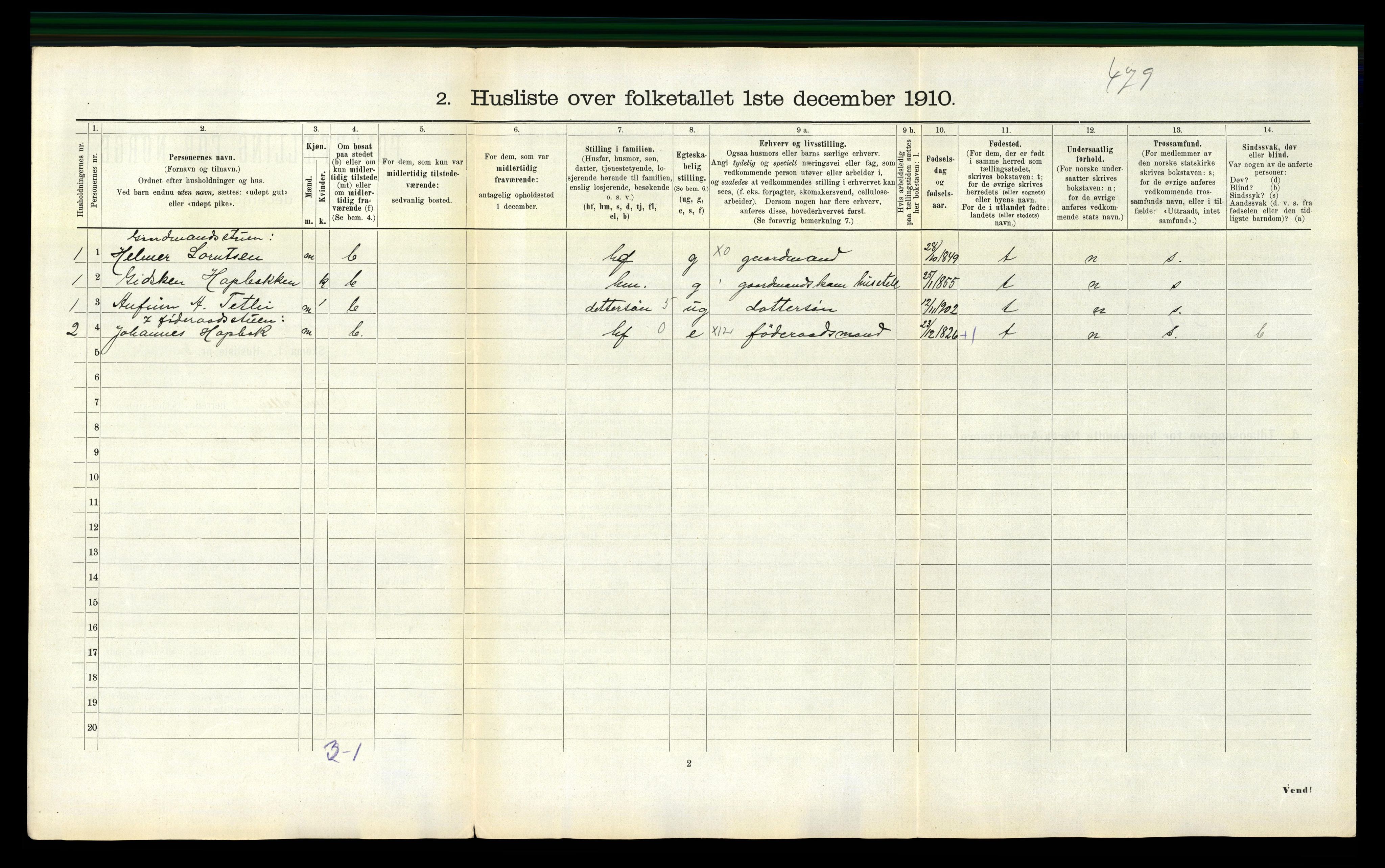 RA, 1910 census for Overhalla, 1910, p. 278