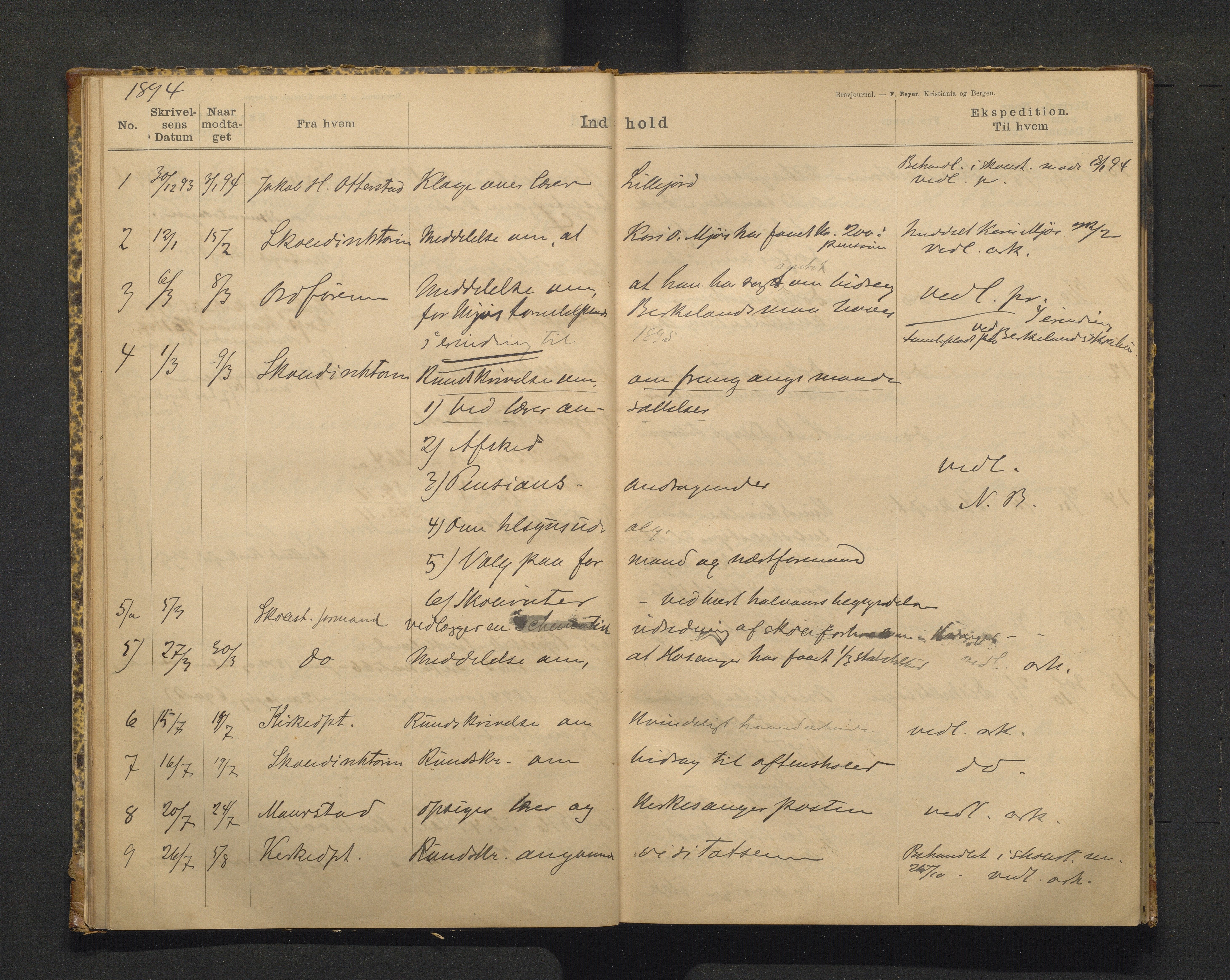 Hosanger kommune. Skulestyret, IKAH/1253a-211/C/Ca/L0001: Postjournal for Hosanger skulestyre, 1890-1919