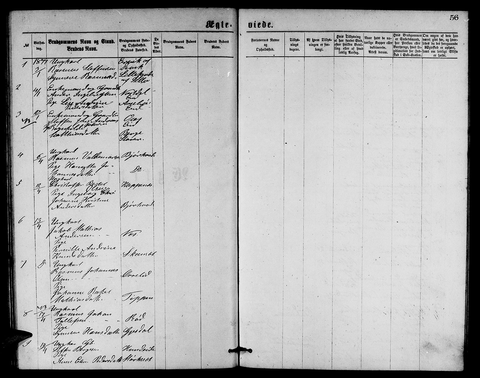 Eid sokneprestembete, SAB/A-82301/H/Hab/Habb/L0001: Parish register (copy) no. B 1, 1877-1882, p. 56