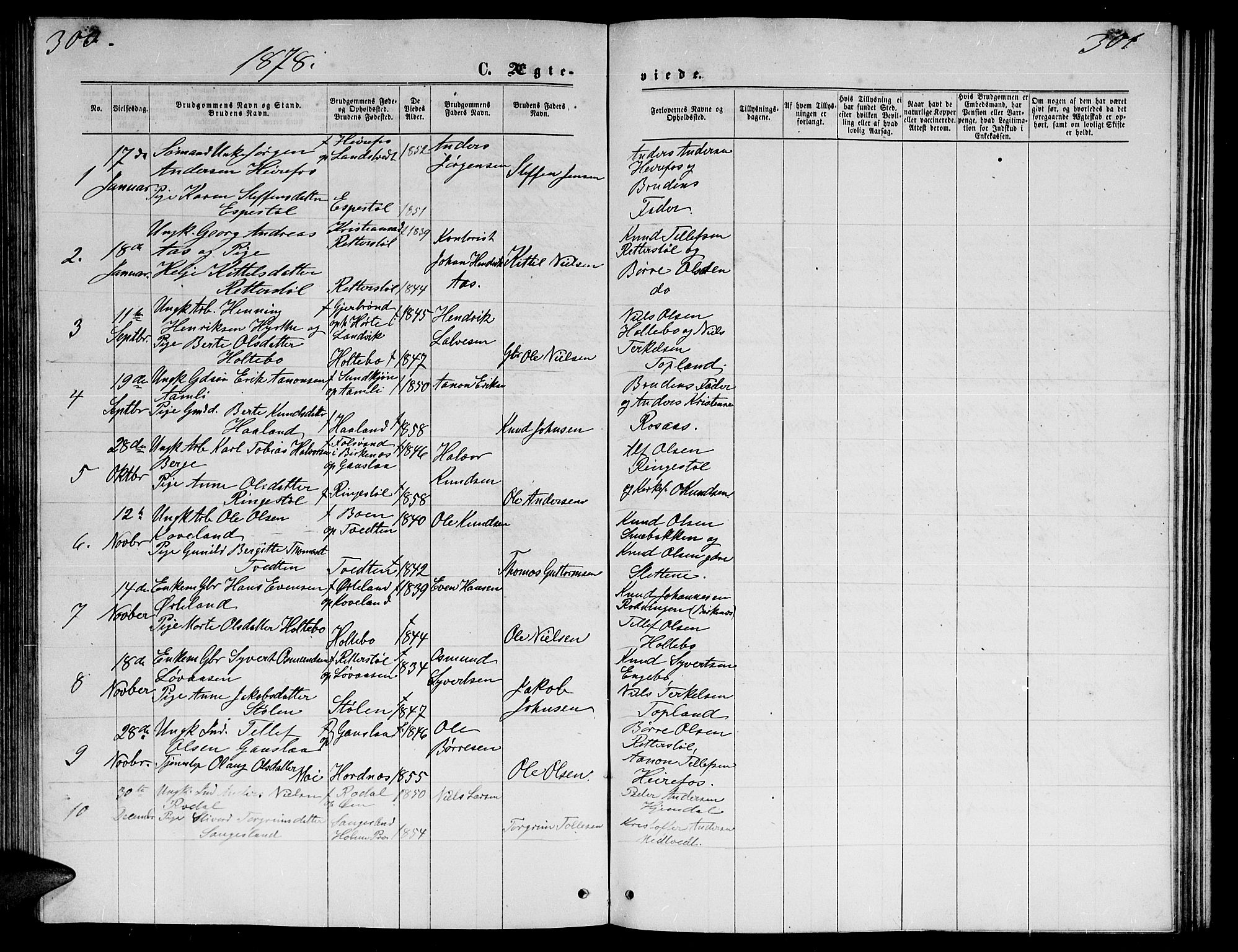 Herefoss sokneprestkontor, AV/SAK-1111-0019/F/Fb/Fba/L0002: Parish register (copy) no. B 2, 1868-1886, p. 300-301