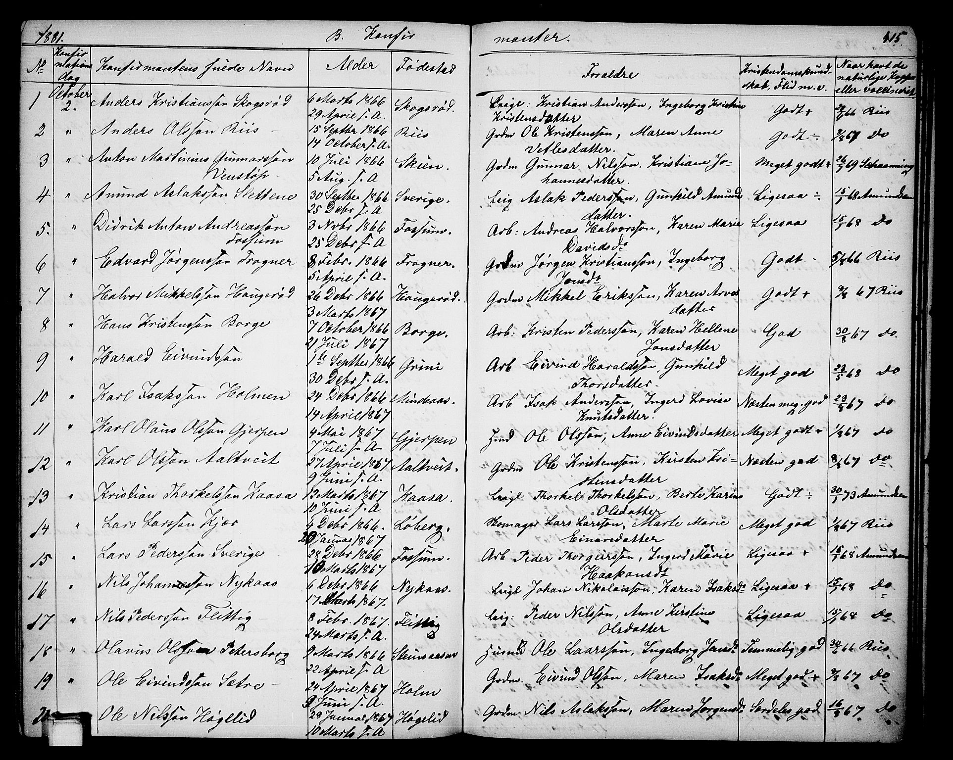 Gjerpen kirkebøker, SAKO/A-265/G/Ga/L0001: Parish register (copy) no. I 1, 1864-1882, p. 415