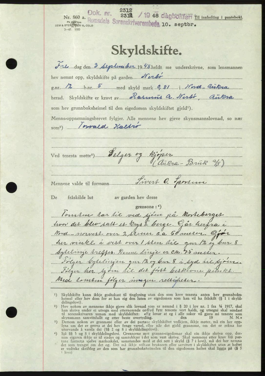 Romsdal sorenskriveri, AV/SAT-A-4149/1/2/2C: Mortgage book no. A27, 1948-1948, Diary no: : 2312/1948