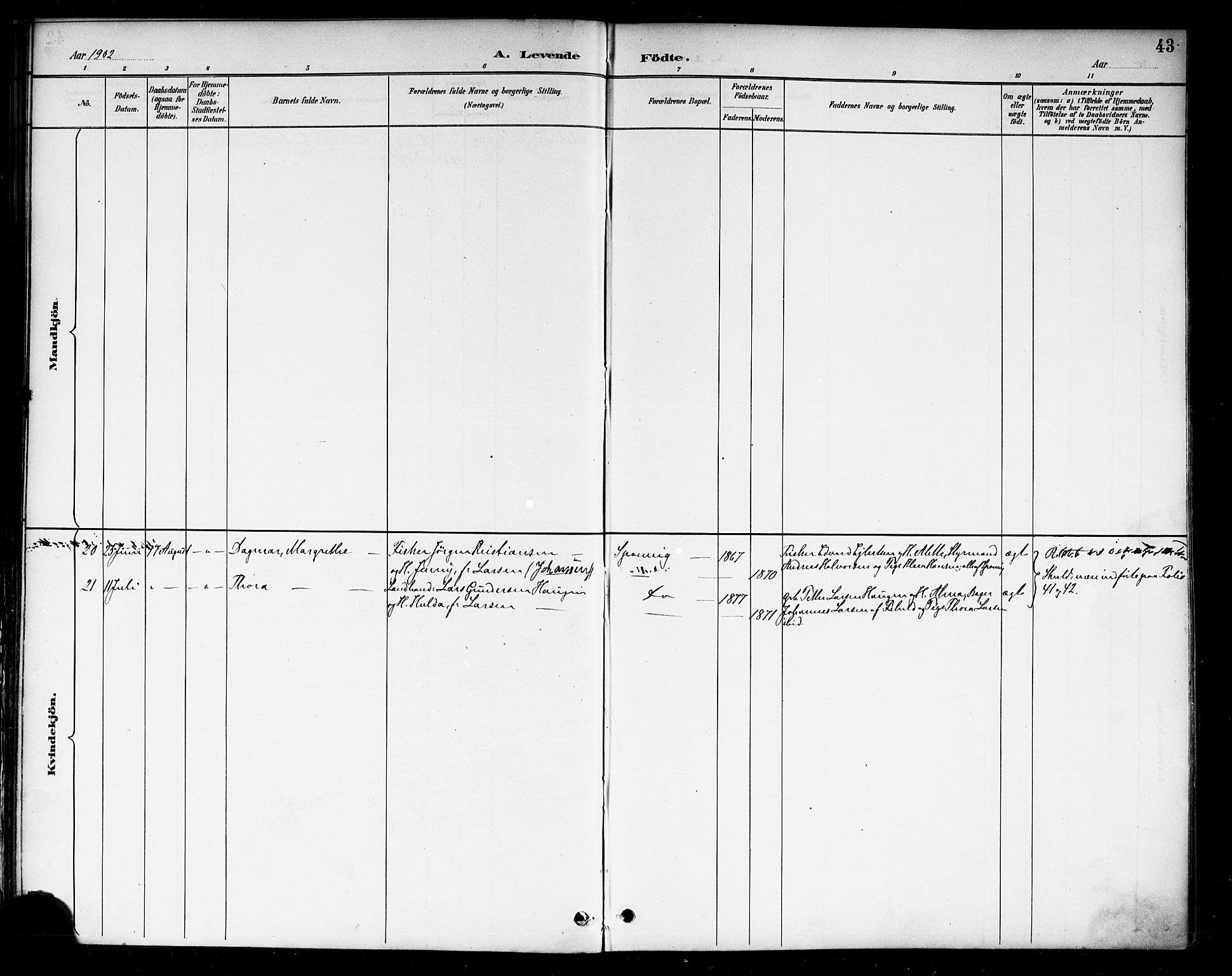 Berg prestekontor Kirkebøker, AV/SAO-A-10902/F/Fa/L0007: Parish register (official) no. I 7, 1888-1902, p. 43