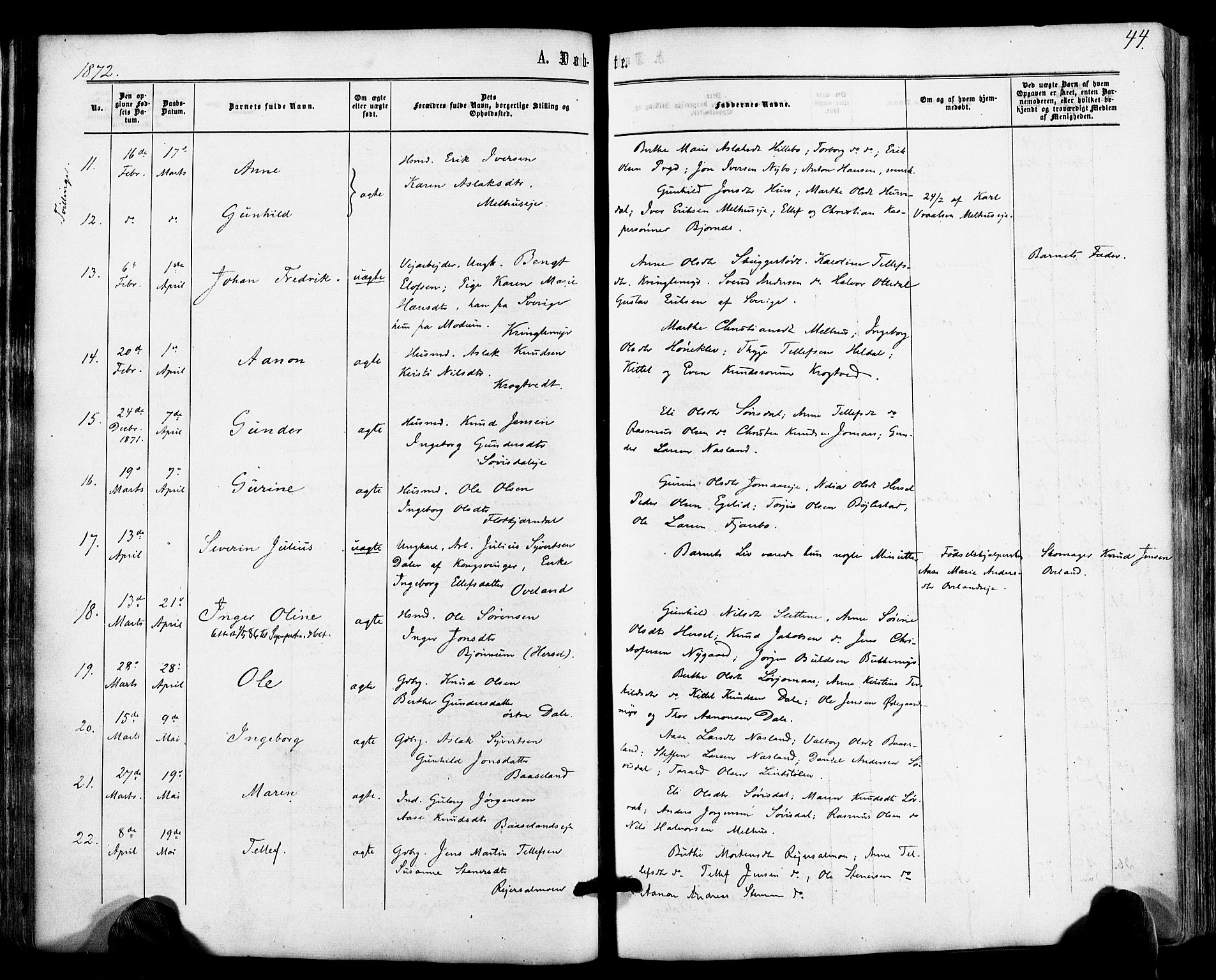 Froland sokneprestkontor, AV/SAK-1111-0013/F/Fa/L0003: Parish register (official) no. A 3, 1864-1881, p. 44