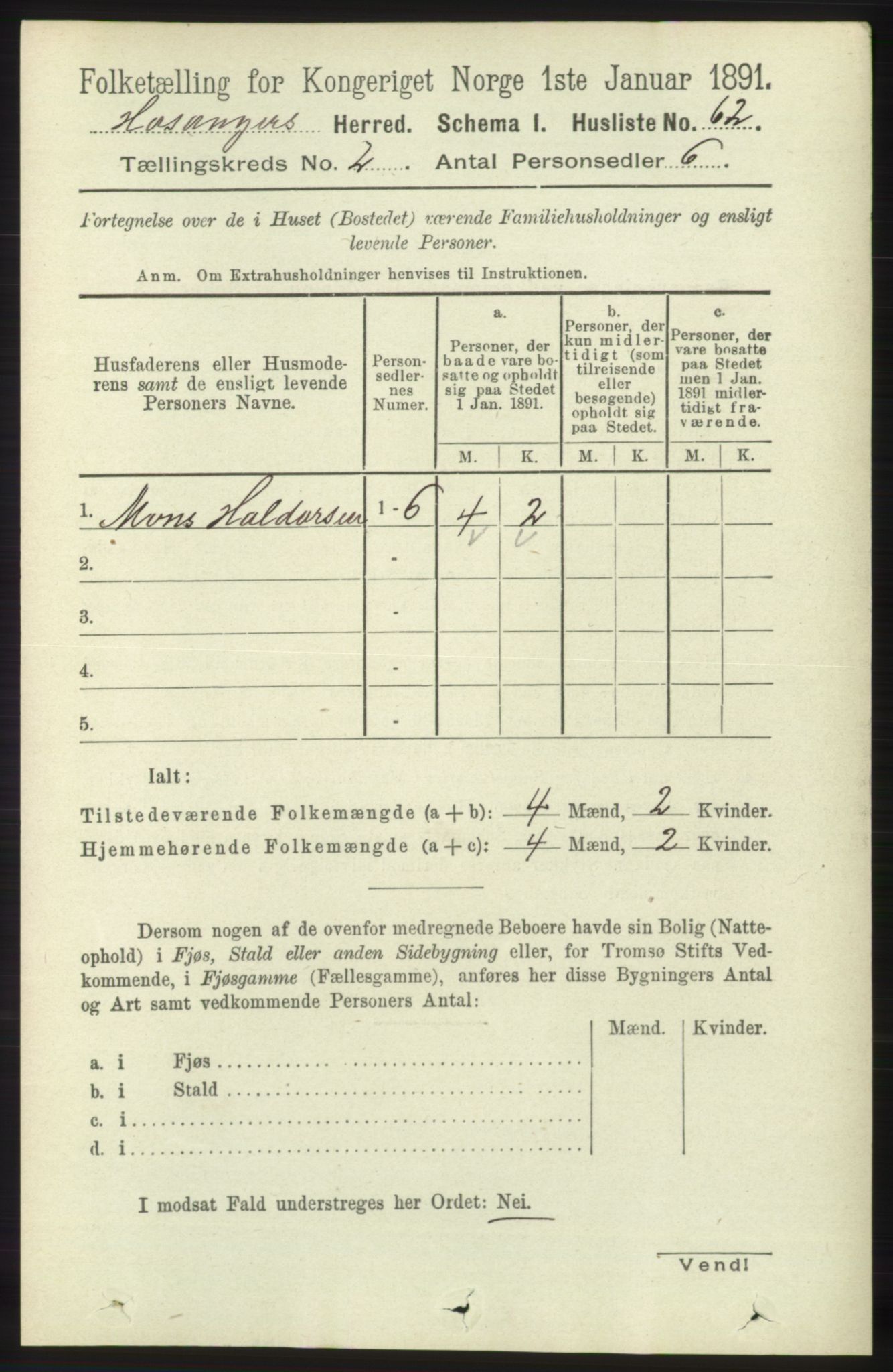 RA, 1891 census for 1253 Hosanger, 1891, p. 573