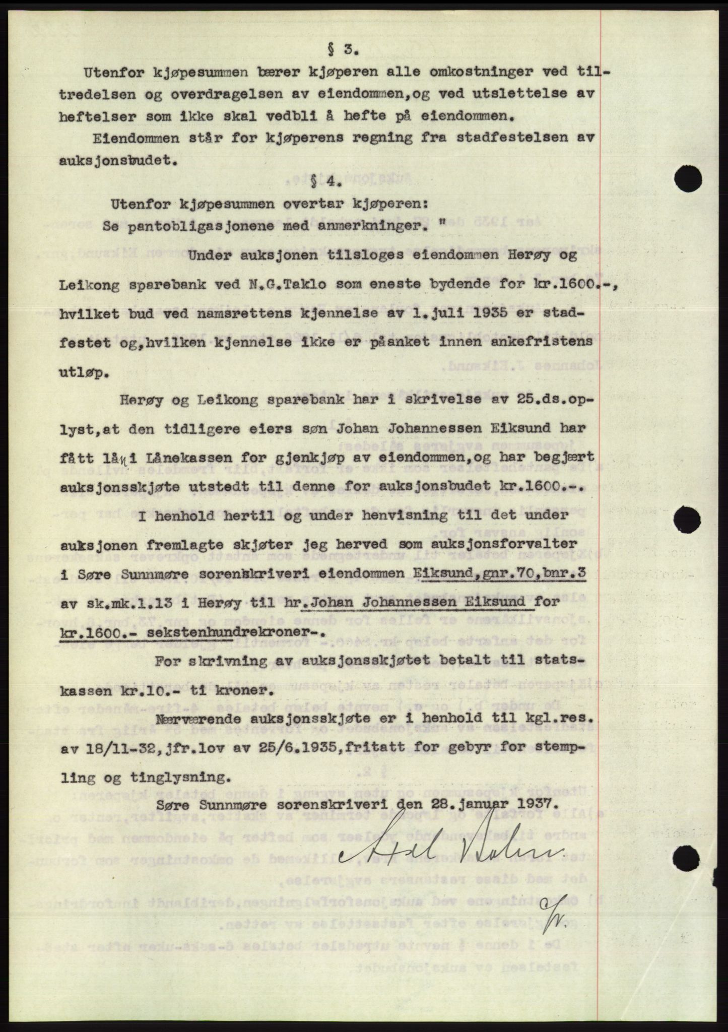 Søre Sunnmøre sorenskriveri, SAT/A-4122/1/2/2C/L0062: Mortgage book no. 56, 1936-1937, Diary no: : 148/1937