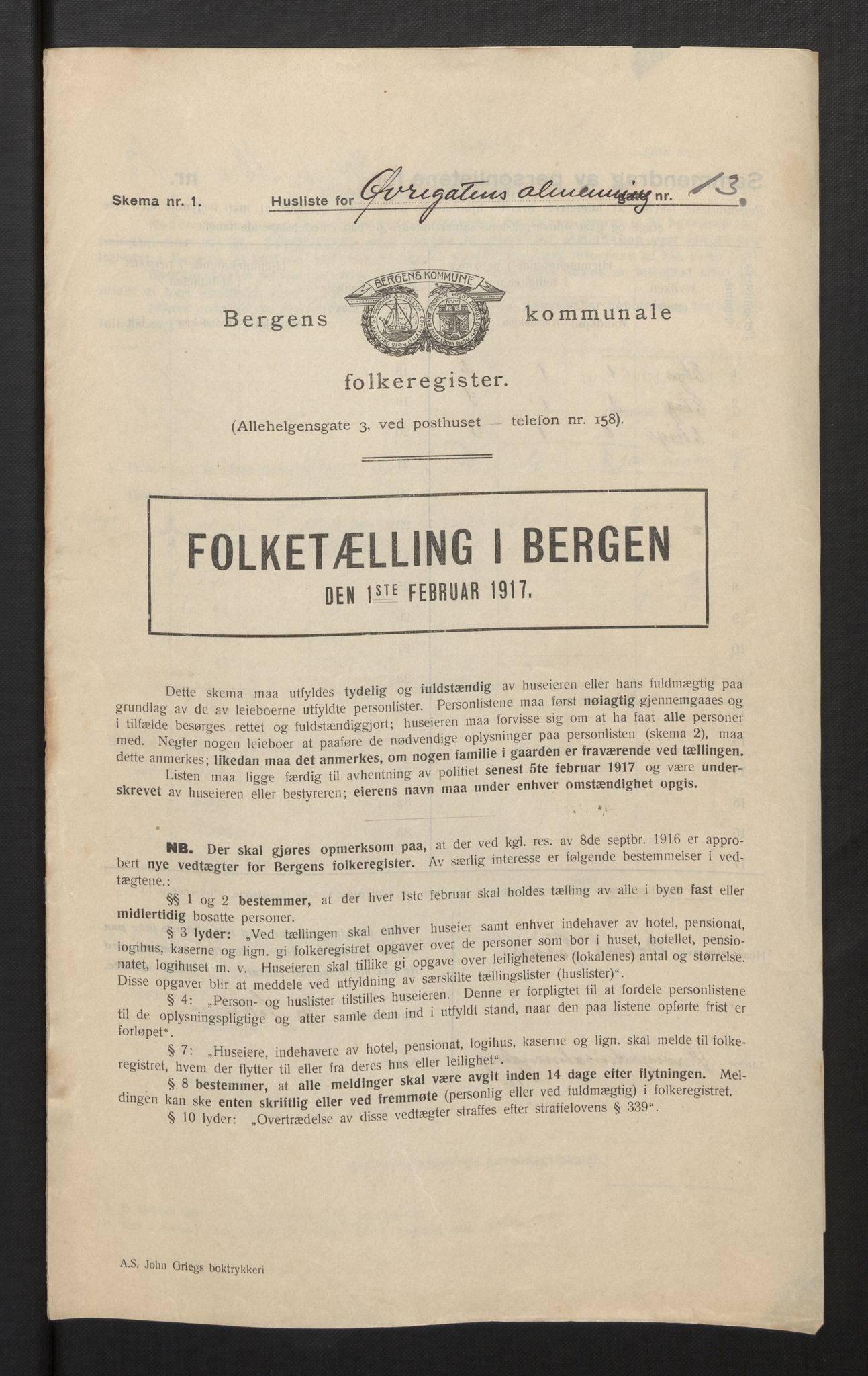 SAB, Municipal Census 1917 for Bergen, 1917, p. 46663